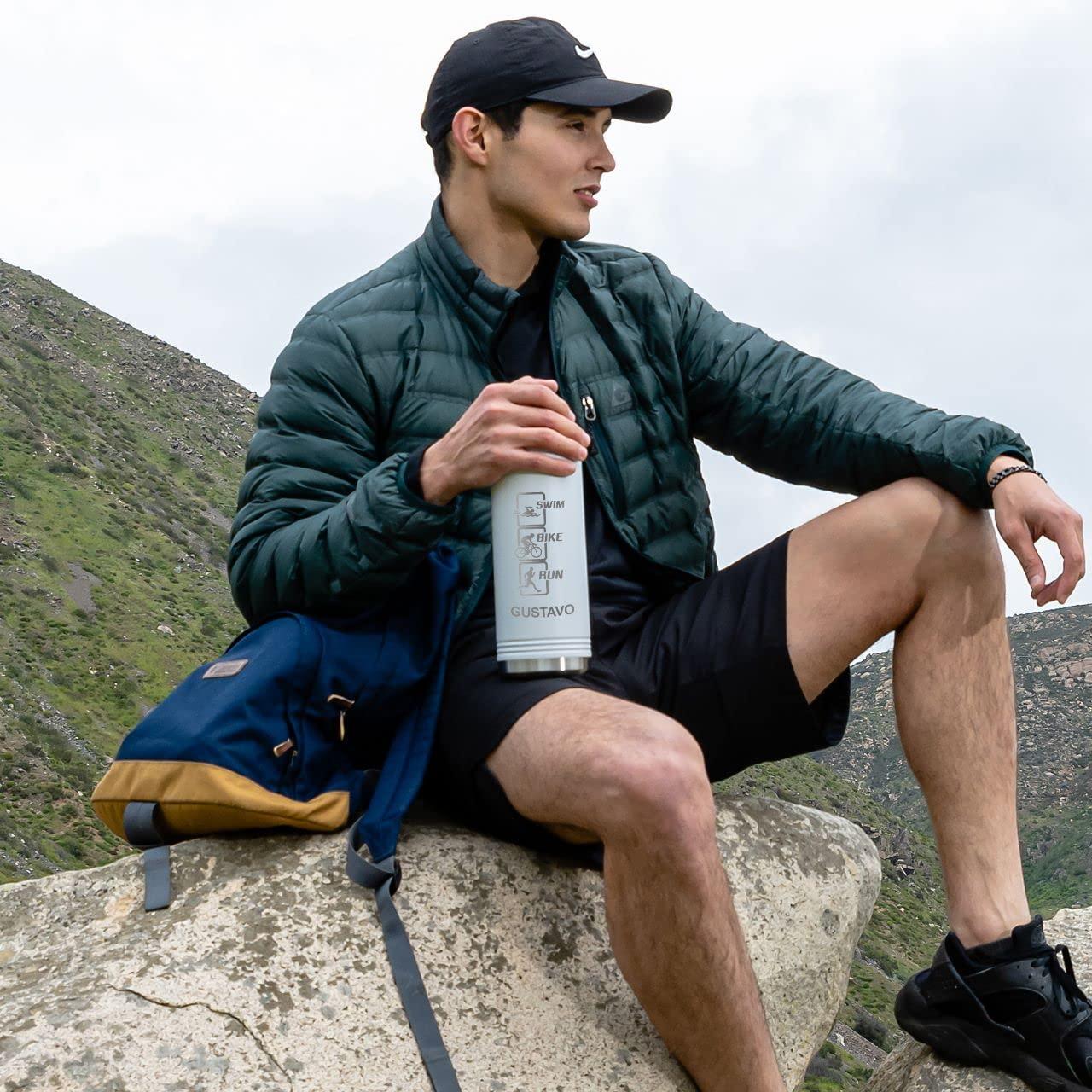 LaserGram LaserGram Personalized Water Bottle, Duck, Stainless Steel Double Wall Vacuum Insulated with Flip Top Straw, Custom Engraved Gift (32oz / 950ml Camo Green)