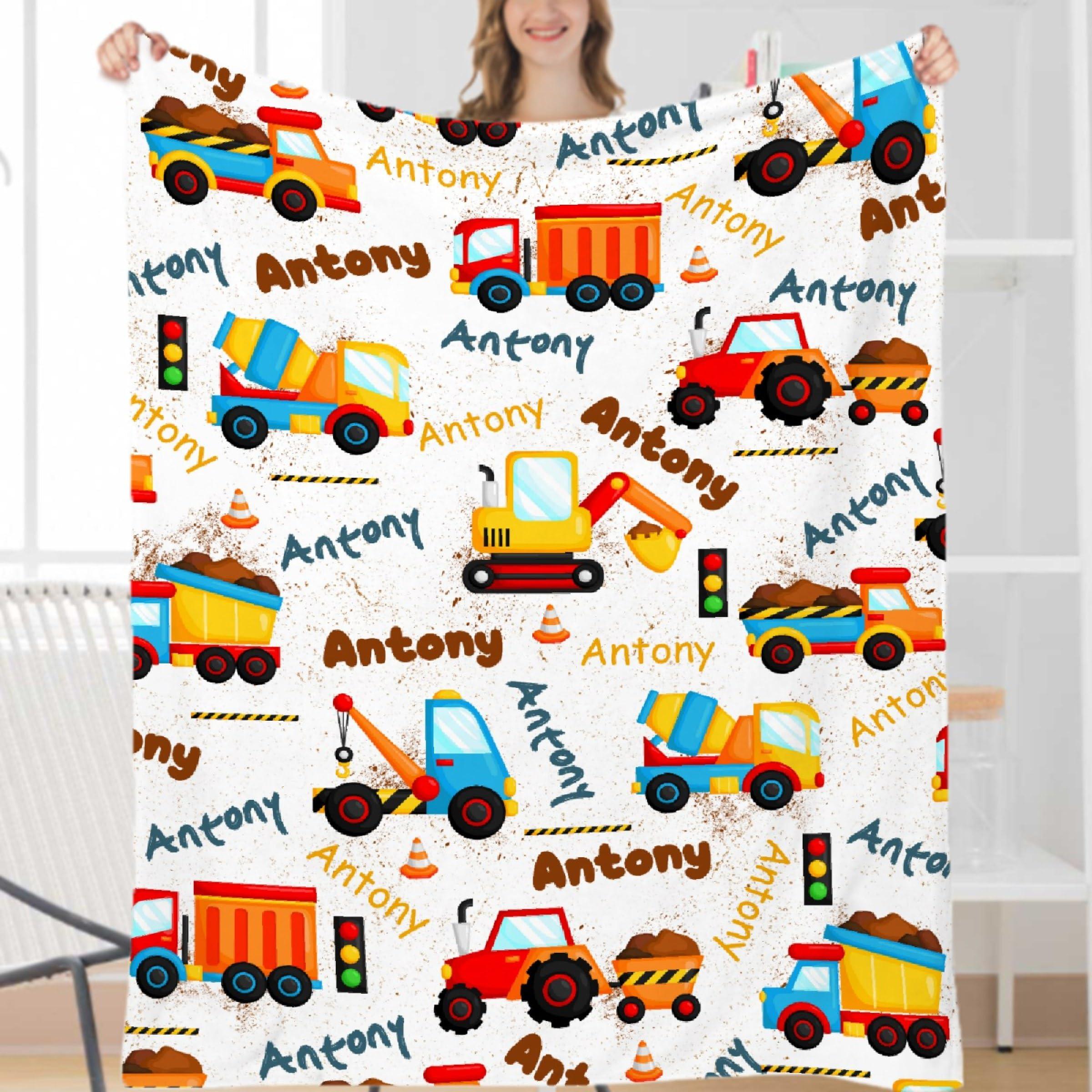 SUPERICH SUPERICH Personalized Construction Truck Blanket Gifts Construction Toddler Blanket Construction Throw Blanket for Boys Bulldozer Excavator Blanket Construction Plush Decor 80\"x60\" for Adult