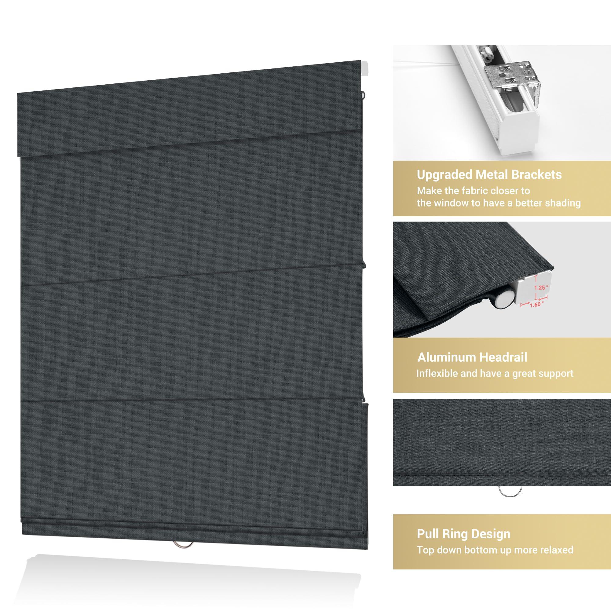 HOTSOON HOTSOON Top Down Bottom Up Roman Shades for Window,Cordless,Blackout Roman Window Shades,Room Darkening Fabric Thermal Insulation Custom Roman Blinds for Living Room Loft,Dark Gray,68W x 56H