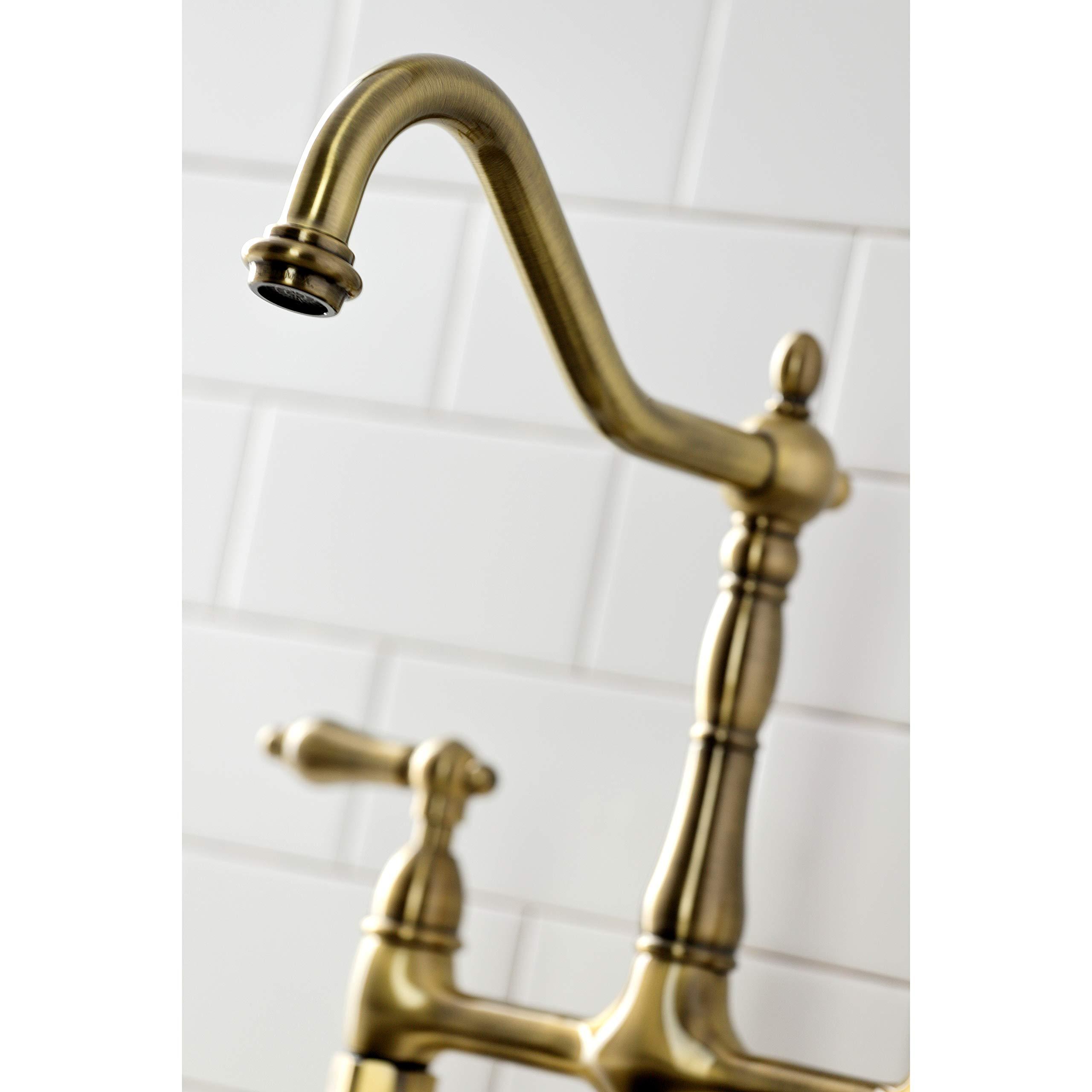 Kingston Brass Kingston Brass KS1273ALBS Heritage 8-Inch Kitchen Bridge Faucet with Brass Sprayer, Antique Brass