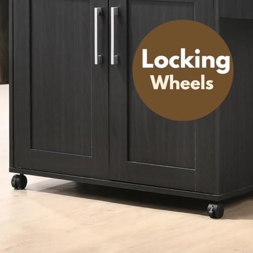 Hodedah Hodedah Kitchen Island with Spice Rack, Towel Rack & Drawer, Black with Beech Top