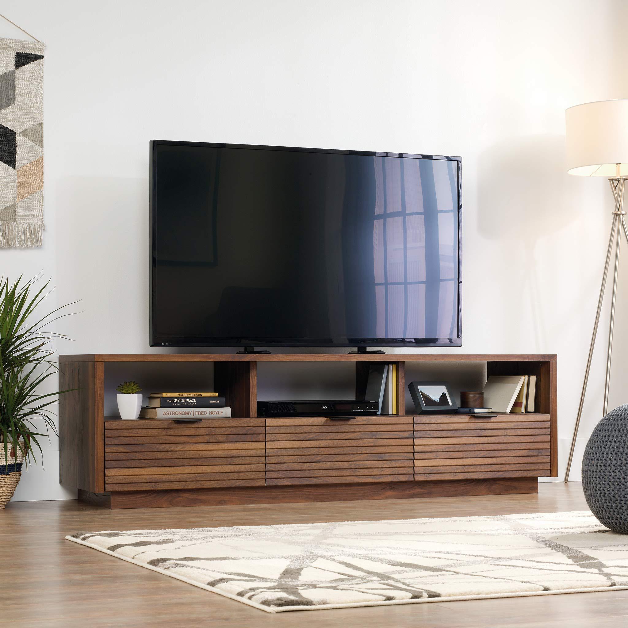 Sauder Sauder Harvey Park Modern Stand Media Console Credenza with Drawers and Storage Shelves, for TVs up to 70\", Grand Walnut