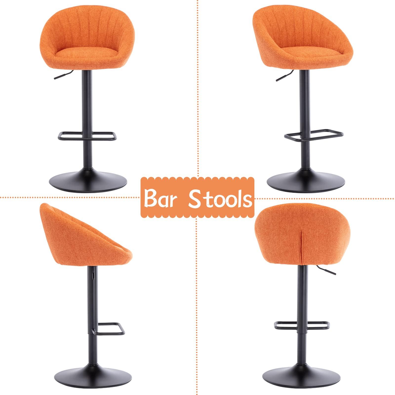 CIMOO CIMOO Swivel Bar Stools Bar Height Set of 4 with Back Adjustable Counter Height Barstools, Modern Upholstered Stools for Kitchen Island Chairs with Black Legs for Home Bar/Pub, Orange Terrycloth