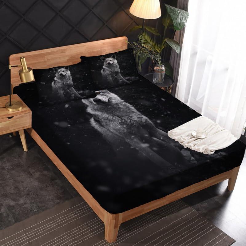 VARAGO VARAGO Wolf Sheets Twin Sheet Set, Animal Bedding Sheets & Pillowcases, 100% Microfiber, Deep Pocket, Includes 1 Flat Sheet, 1 Fitted Sheet, and 1 Pillowcase