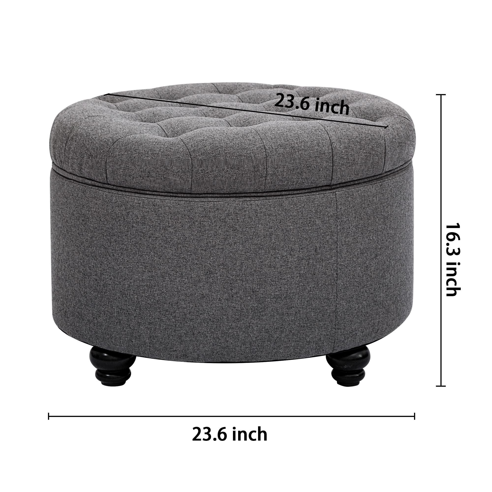 CangLong CangLong Large Button Tufted Fabric Round Storage Ottoman with Storage for Living Room & Bedroom,Dark Grey