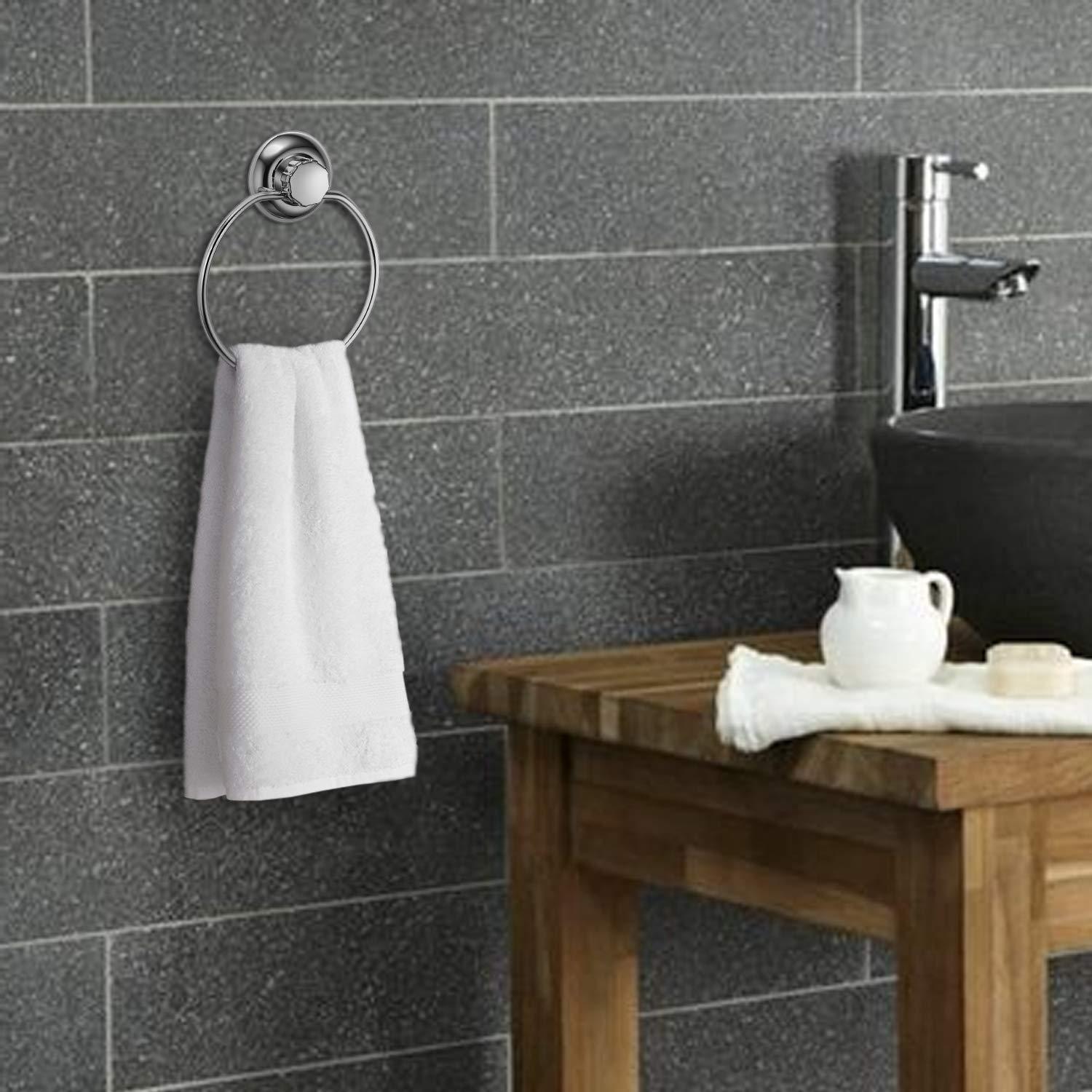 MaxHold MaxHold MaxHold No-Drilling/Suction Cup Round Towel Ring - Vaccum System - Stainless Steel Never Rust - for Bathroom & Kitchen Storage