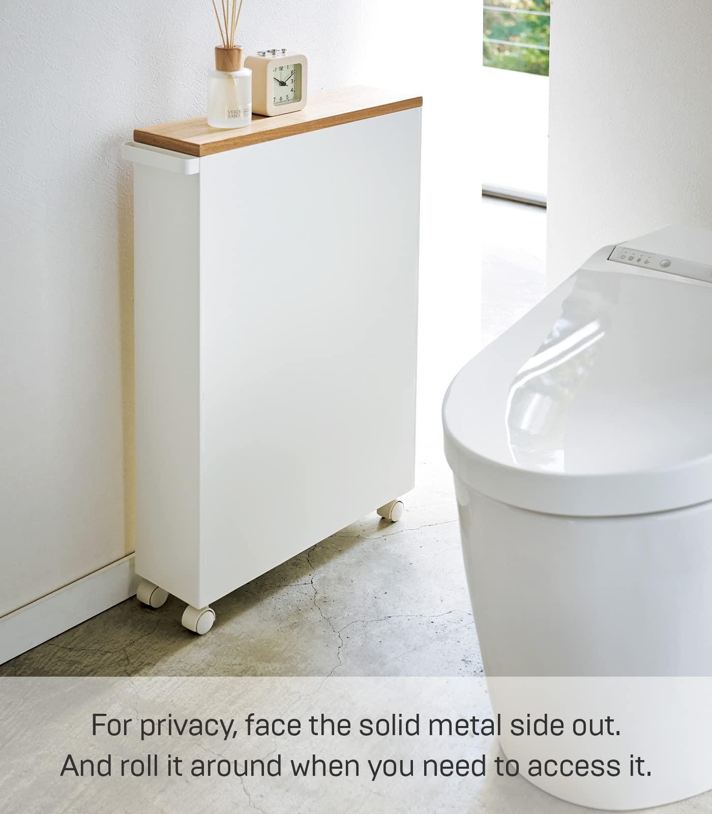 YAMAZAKI Yamazaki Home Rolling Slim Bathroom Utility Cart with Handle - Storage Shelf Narrow Organizer Rack Steel One Size White