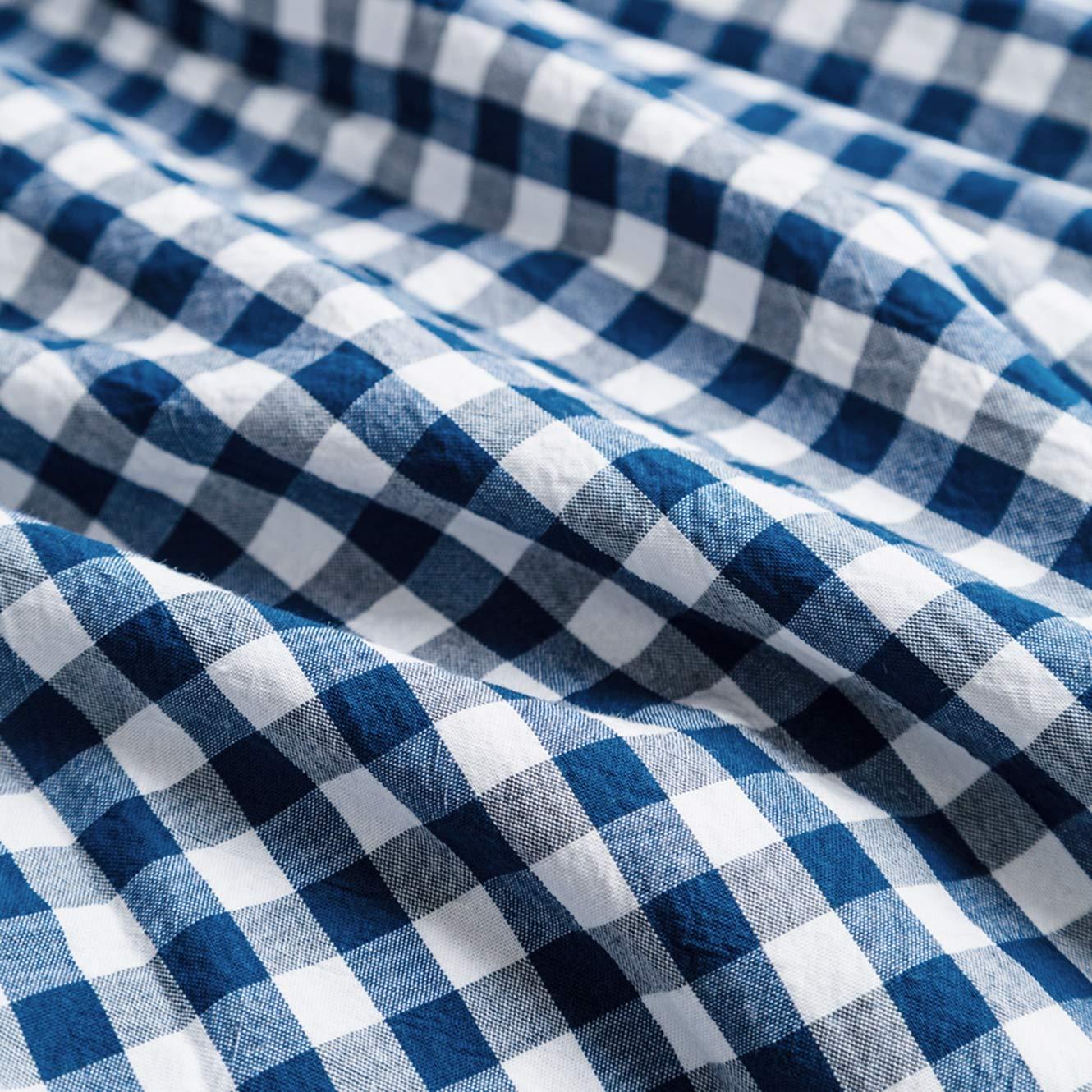 SUSYBAO SUSYBAO Royal Blue Gingham Duvet Cover King 100% Washed Cotton Blue Plaid Duvet Cover 3 Pcs Set 1 Vintage Grid Checkered Duvet Cover with Zipper Ties 2 Pillowcases Blue White Gingham Bedding Set