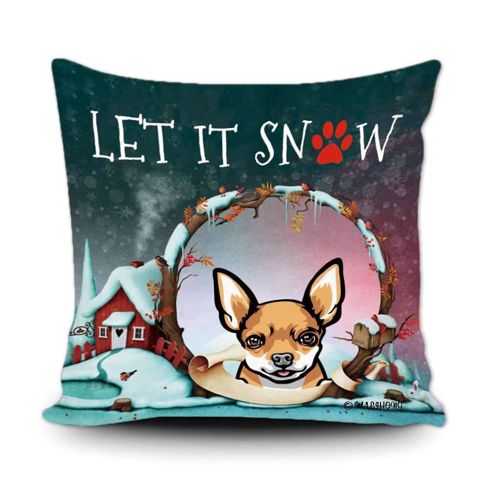 MALIHONG MALIHONG Happy Winter Dog Lover Throw Pillow Cover Cute Peeking Dog Chihuahua Let it Snow Christmas Pillowcase for Sofa Bed Home Decorative 16x16 Inch
