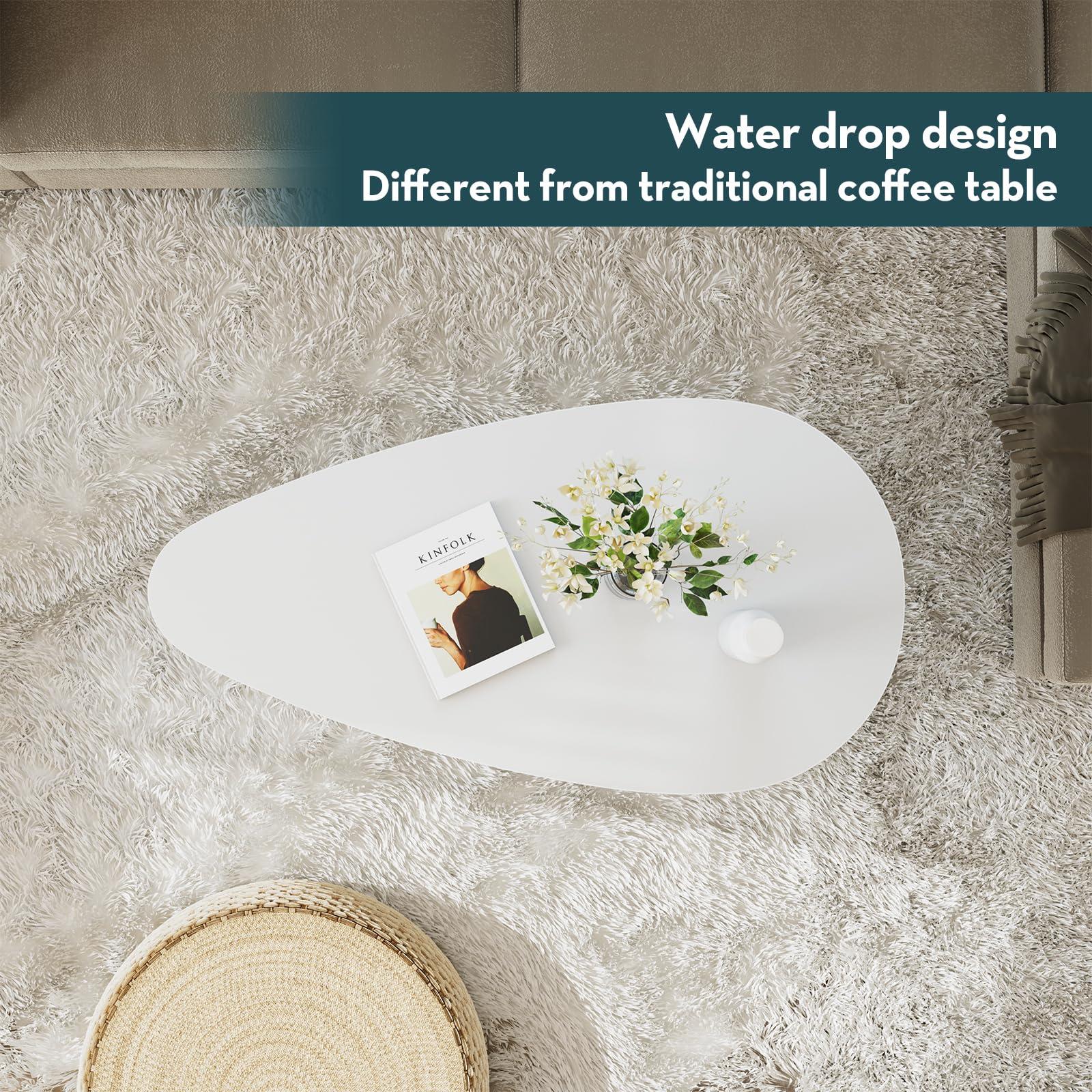 SAYGOER SAYGOER Modern Coffee Table White Oval Coffee Tables for Living Room Simple Center Table for Small Space Home Office Easy Assembly 22.2\" D x 42.5\" W x 17.1\" H, White