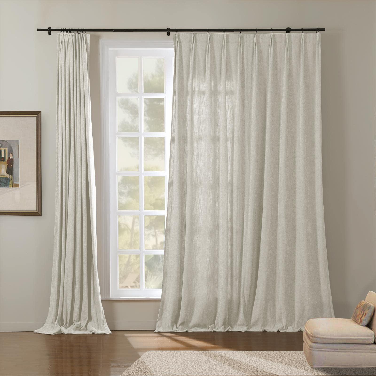 ChadMade ChadMade Chenille Curtain 84 Inches Long Room Darkening Curtain Thermal Insulate Window Treatment Double Pleated Header Draprey, Warm White 50W x 84L, 1 Panel, Tino Collection
