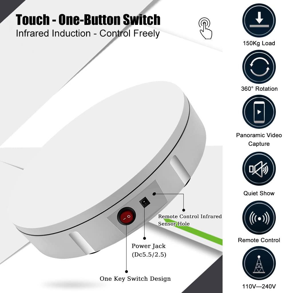FONOBO FONOBO Motorized Rotating Display Stand 360 Electric Turntable with 5 PVC Backgrounds, 330Lb Load for Display Heavy Duty Product,Black