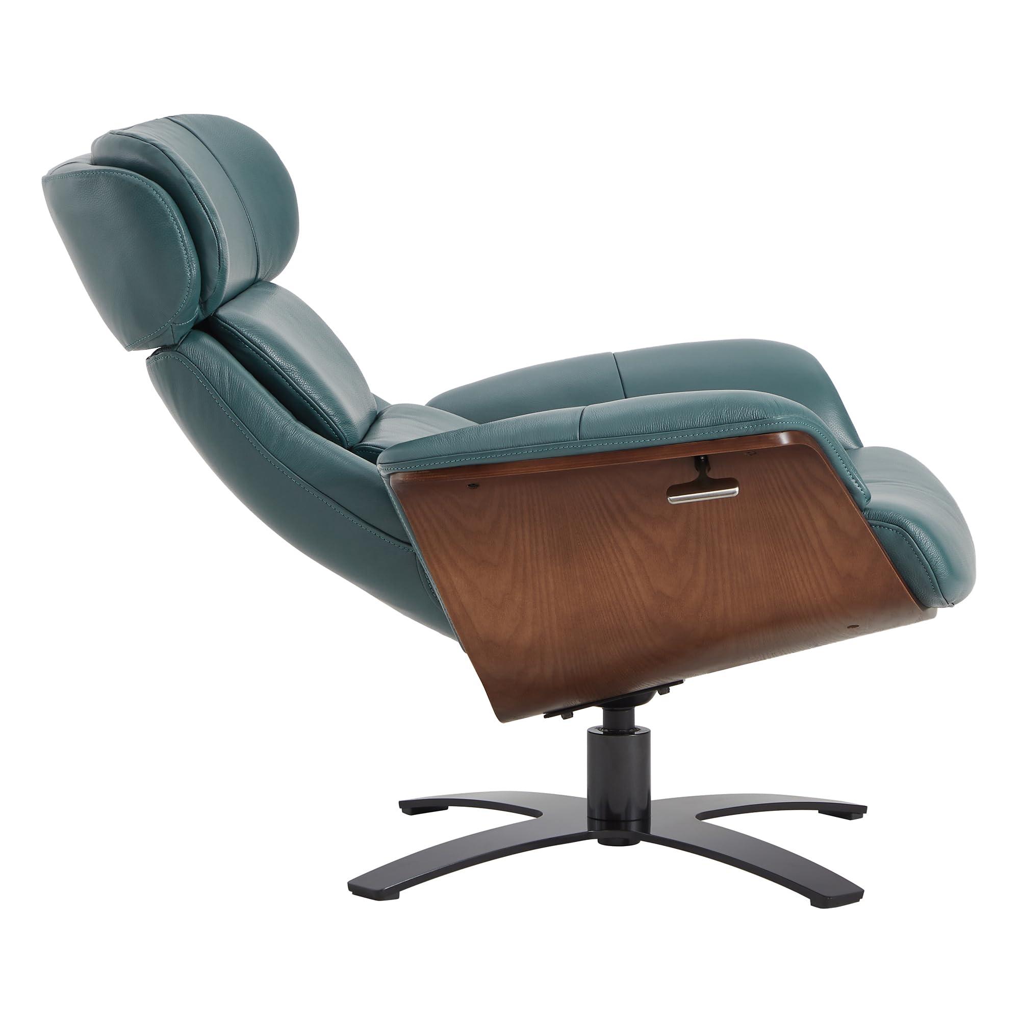 CHITA CHITA Genuine Leather Reclining Swivel Chair with Adjustable Headrest and Ottoman for Living Room, Teal