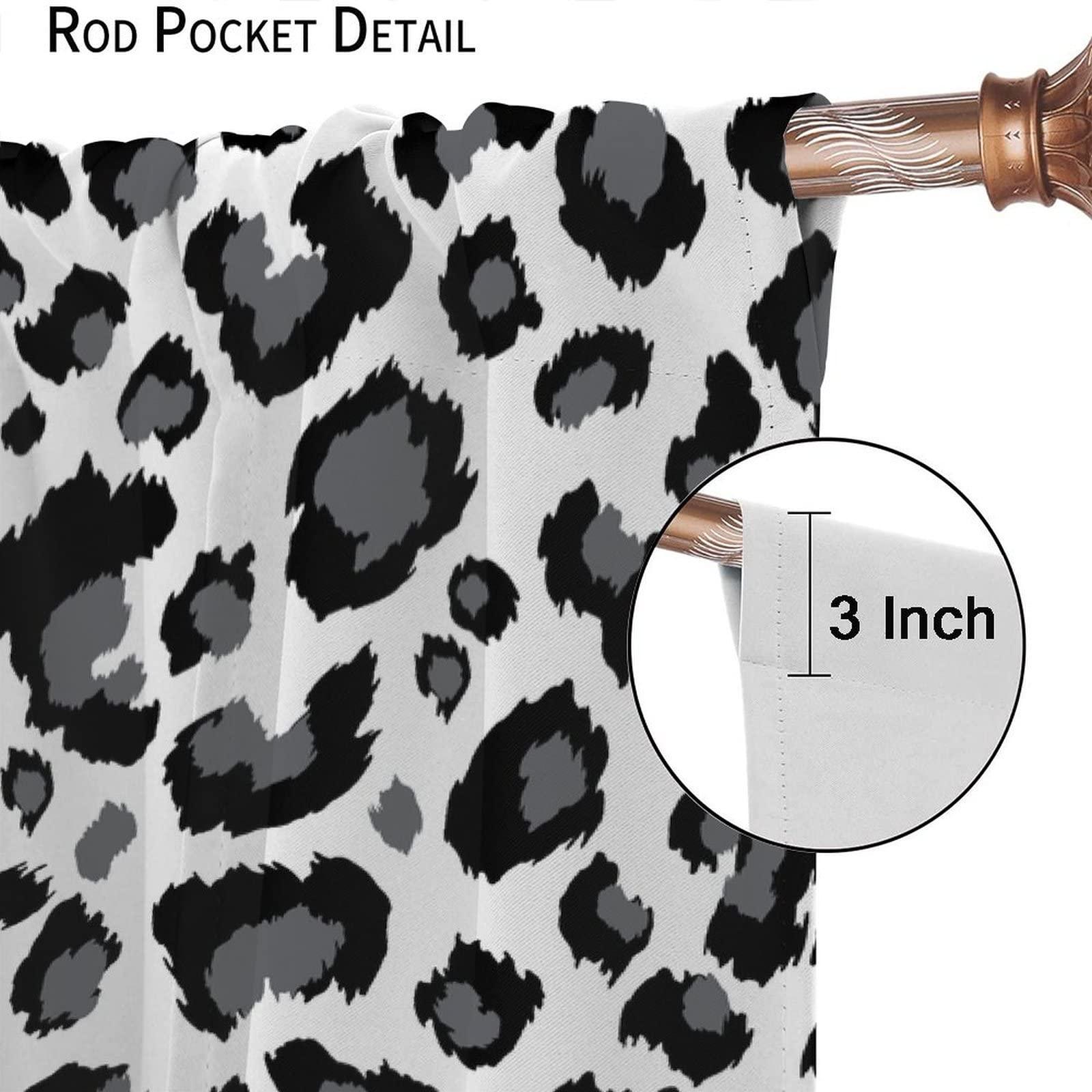 BAEKJIN Animal Skin Curtains for Kitchen Black White Leopard Print Modern Simple Geometric Art Printed Living Room Bedroom Window Drapes 42x45in