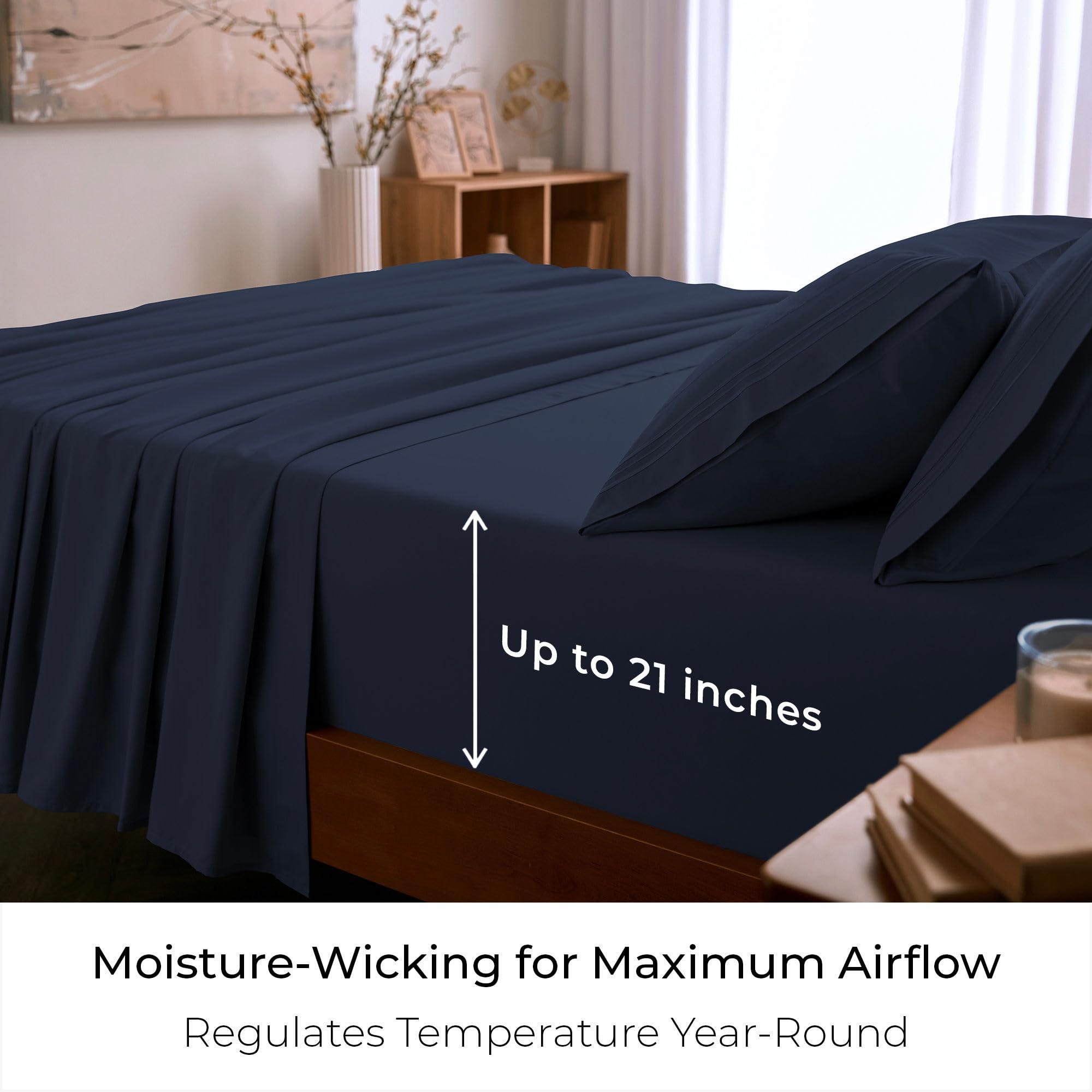 Mellanni Mellanni California King Sheet Set - 6-Piece Iconic Collection Bedding, (Including 4 Pillowcases), 21-Inch Extra Deep Pocket, Easy Care, Ultra Soft, Cooling Sheets, Brushed Microfiber - Navy Blue