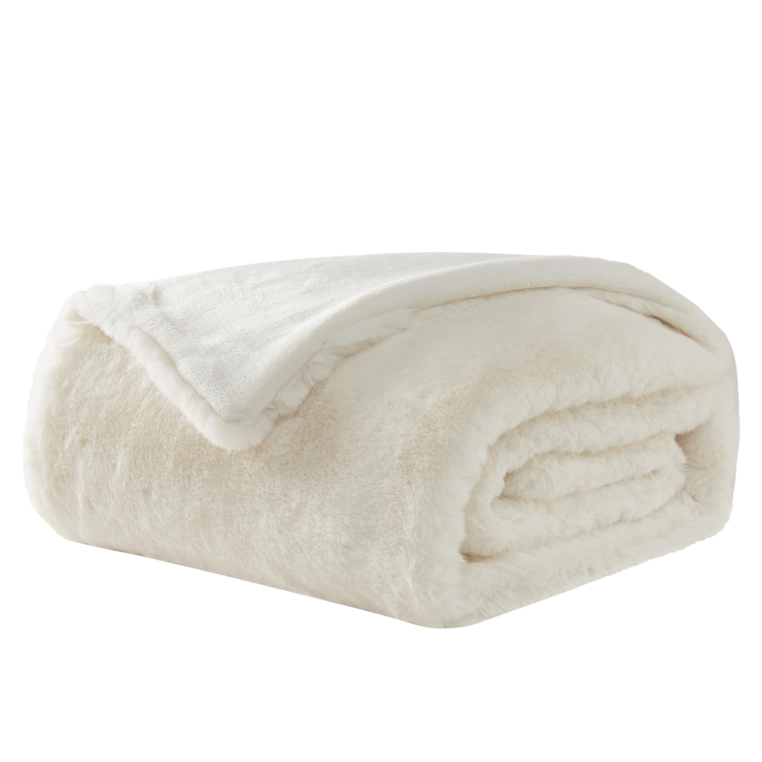 UGG UGG 16796 Euphoria Plush Faux Fur Reversible Throw Blanket for Couch or Bed Luxury Hotel Style Machine Washable Soft Cozy Home Decor Fuzzy Fluffy Sofa Blanket, 70 x 50-Inch, Snow