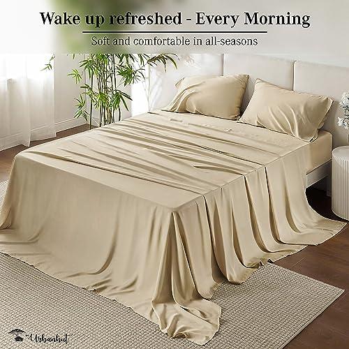 URBANHUT URBANHUT 700 Thread Count Egyptian Cotton Sheets King Size, 4Pc Bed Sheet Set Soft Luxury Bed Sheets for King Size Bed, Sateen Weave Hotel Sheets, 16\'\' Elasticized Deep Pocket - Sand