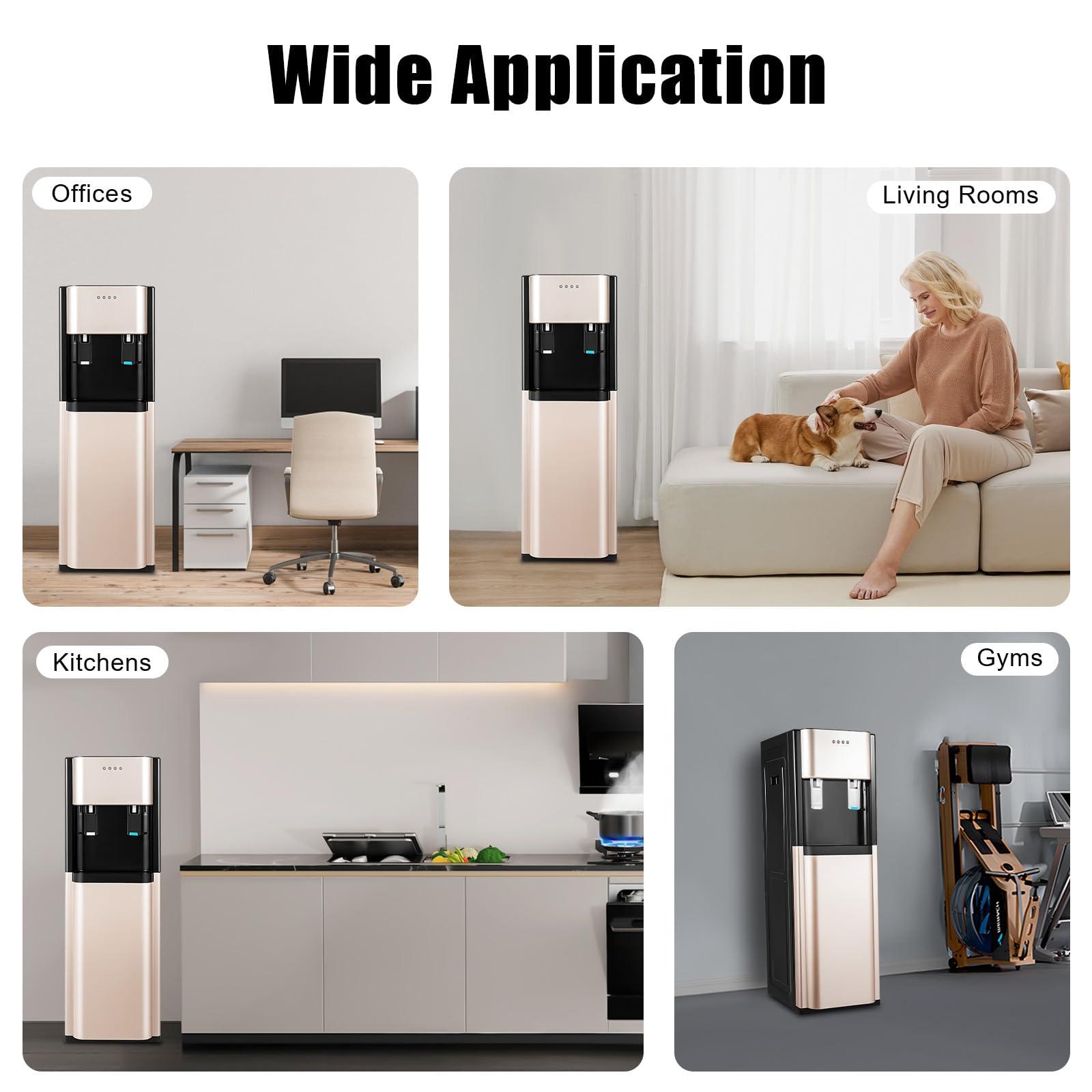 KWCWB Bottom Loading Water Cooler Dispenser for 5 Gallon Bottles - Hot & Cold Water, Stainless Steel 5 Gallon Water Dispenser with LED Light for Home, Offices, Hotels, Kitchens (Gold)