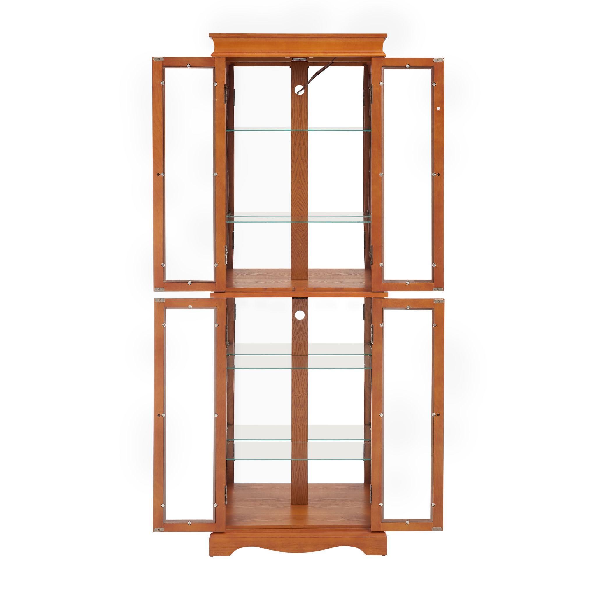 CKEASEAN CKEASEAN Curio Cabinet 71" Lighted Glass Display Cabinet, Wooden China Cabinet with 6 Adjustable Shelves, Tempered Glass Doors, Light Bulb Included, Rack for Living Room (Dark Oak)
