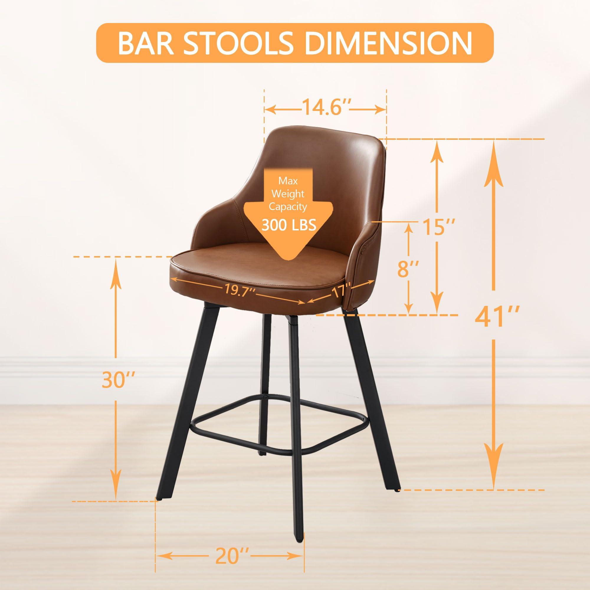 FIRAVOE FIRAVOE Bar Stools Set of 3, 30\" Swivel Bar Height Bar Stools with High Back, Faux Leather Kitchen Barstools Bar Height for Kitchen Island (Dark Brown, 3PCS 30\" Bar Stools)