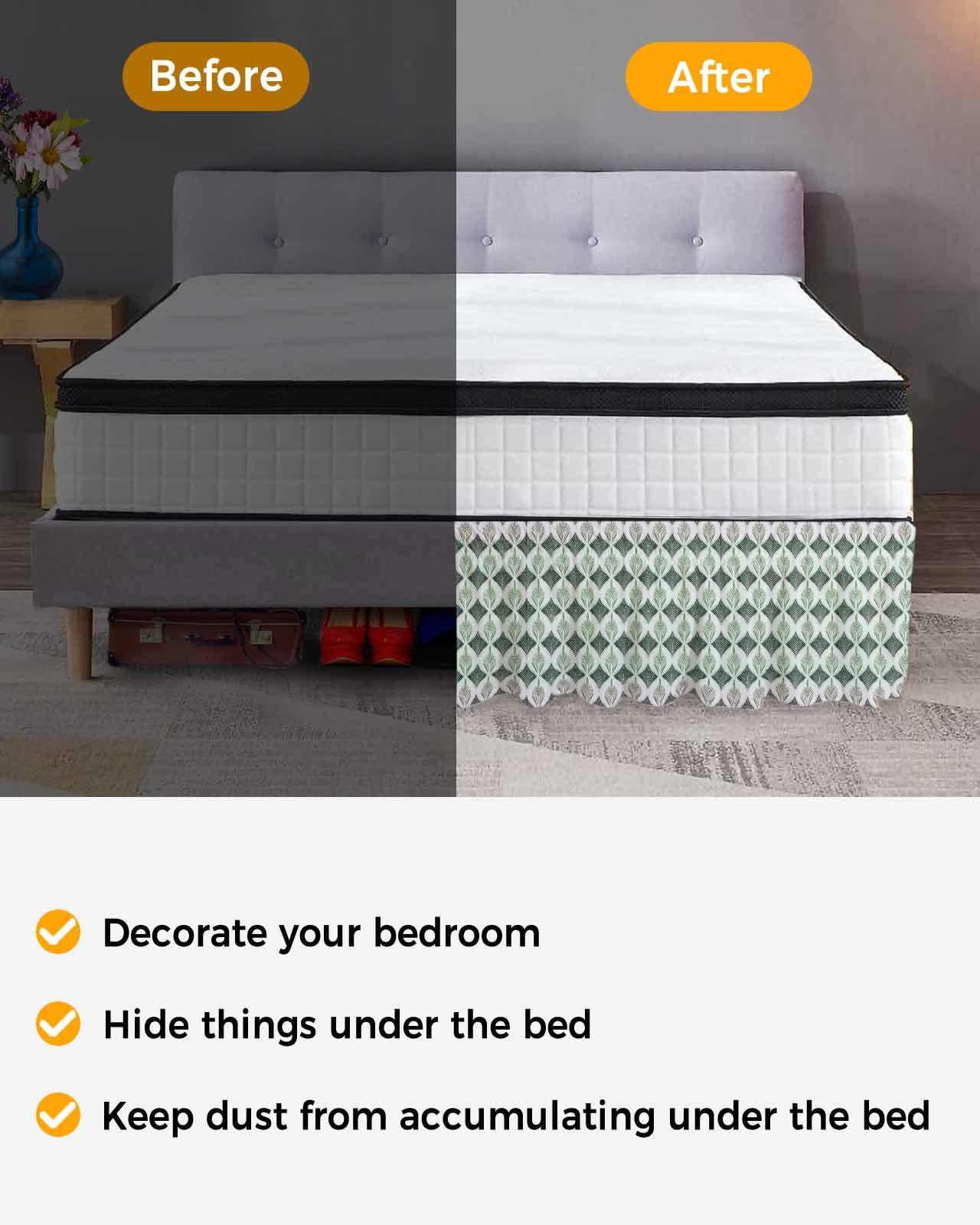 RisQiten RisQiten Teal Grey Bed Skirt Queen Size 16 Inch Drop, Adjustable Elastic Bedskirt Dust Ruffle for Queen Bed, Modern Abstract Geometric Contemporary Wrap Around Bed Skirts Pleated Bed Frame Cover