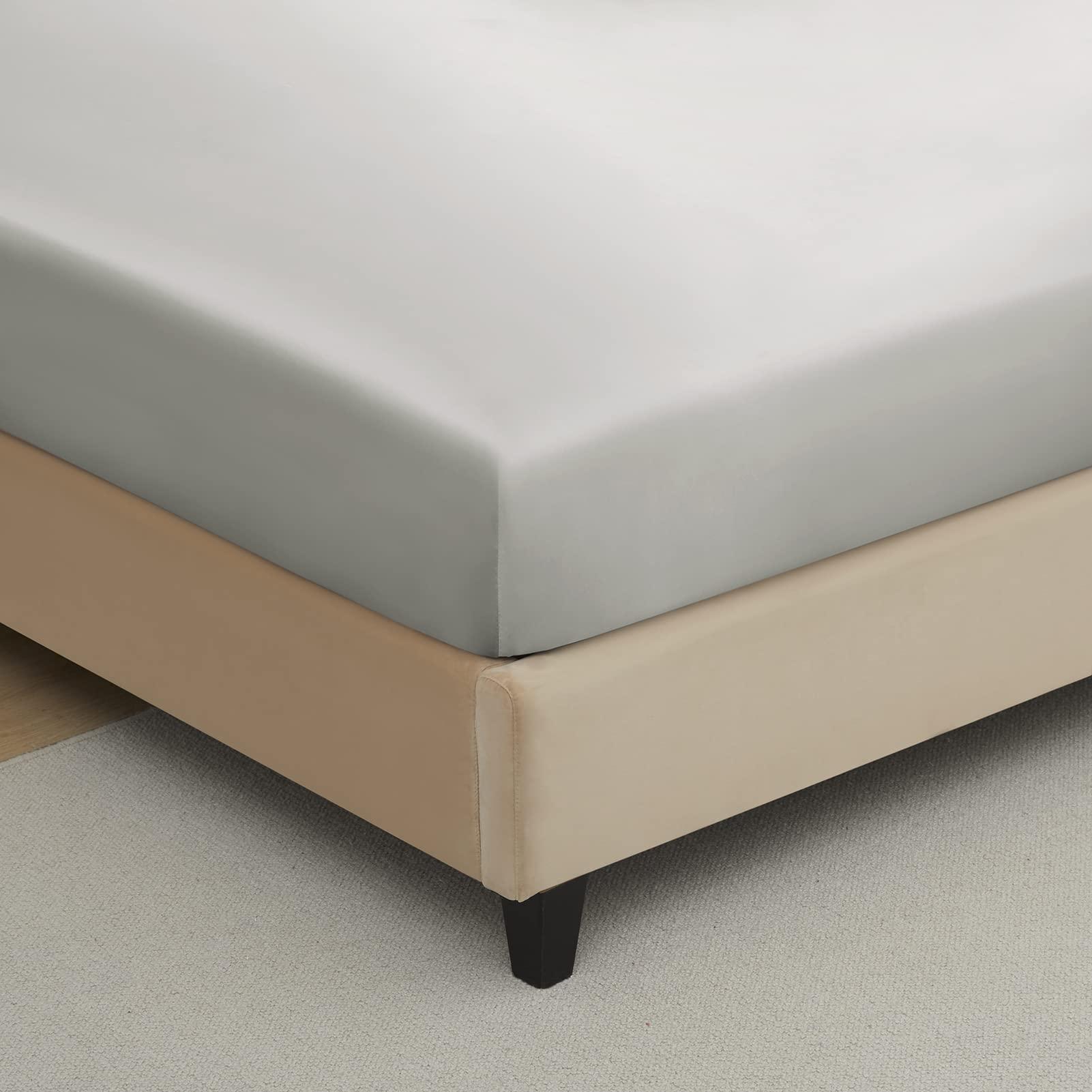 Ammara Linen Ammara Linen Twin Extra Long Silk Satin Fitted Sheet Bottom Bed Sheets 14 Inch Deep Pocket Wrinkle Free Non Fading Breathable Easy Fit Fully Elasticized - Silver