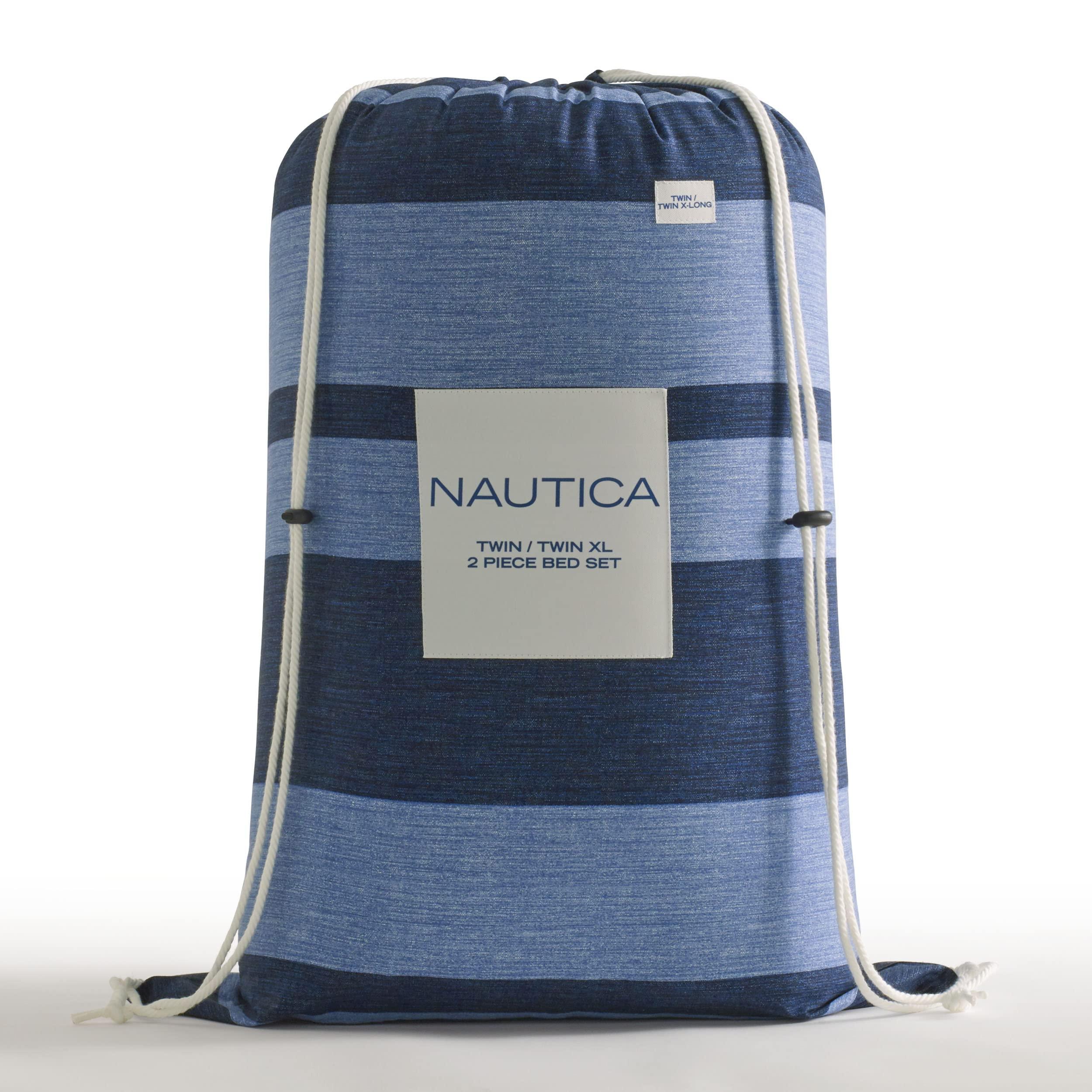 Nautica Nautica - Queen Comforter Set, Cotton Reversible Bedding with Matching Shams, Stylish Home Decor (Longpoint Blue, Queen), Navy/Blue