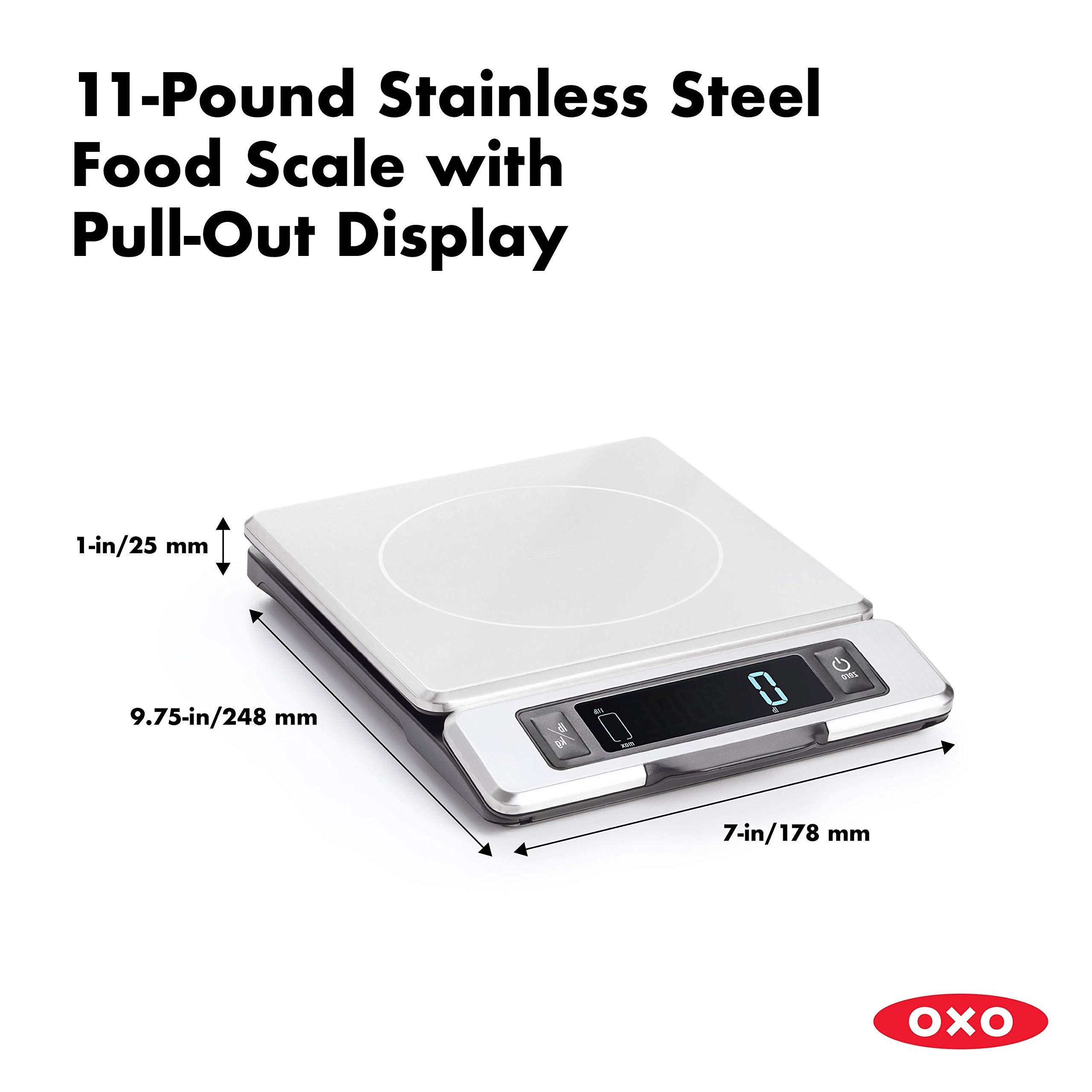 OXO OXO Good Grips 11-Pound Stainless Steel Food Scale with Pull-Out Display & Good Grips 8 Piece Stainless Steel Measuring Cups and Spoons Set