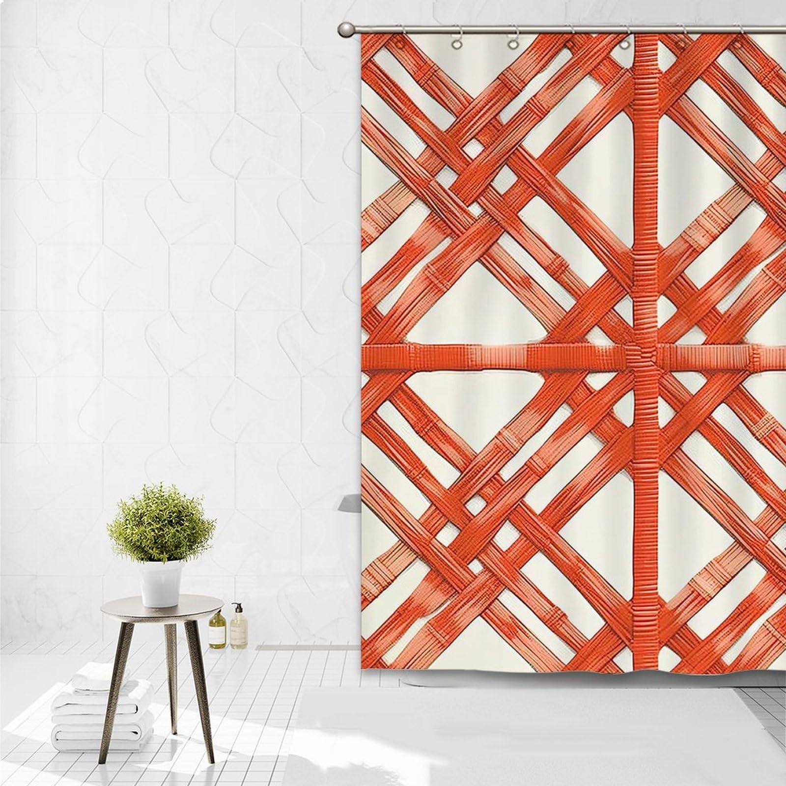 Yinrune Yinrune Orange Shower Curtains for Bathroom Coral Geometric Lattice Shower Curtains Boho Shower Curtain 60x72in Stall Shower Curtain Polyester Fabric Shower Curtain Set with Hooks