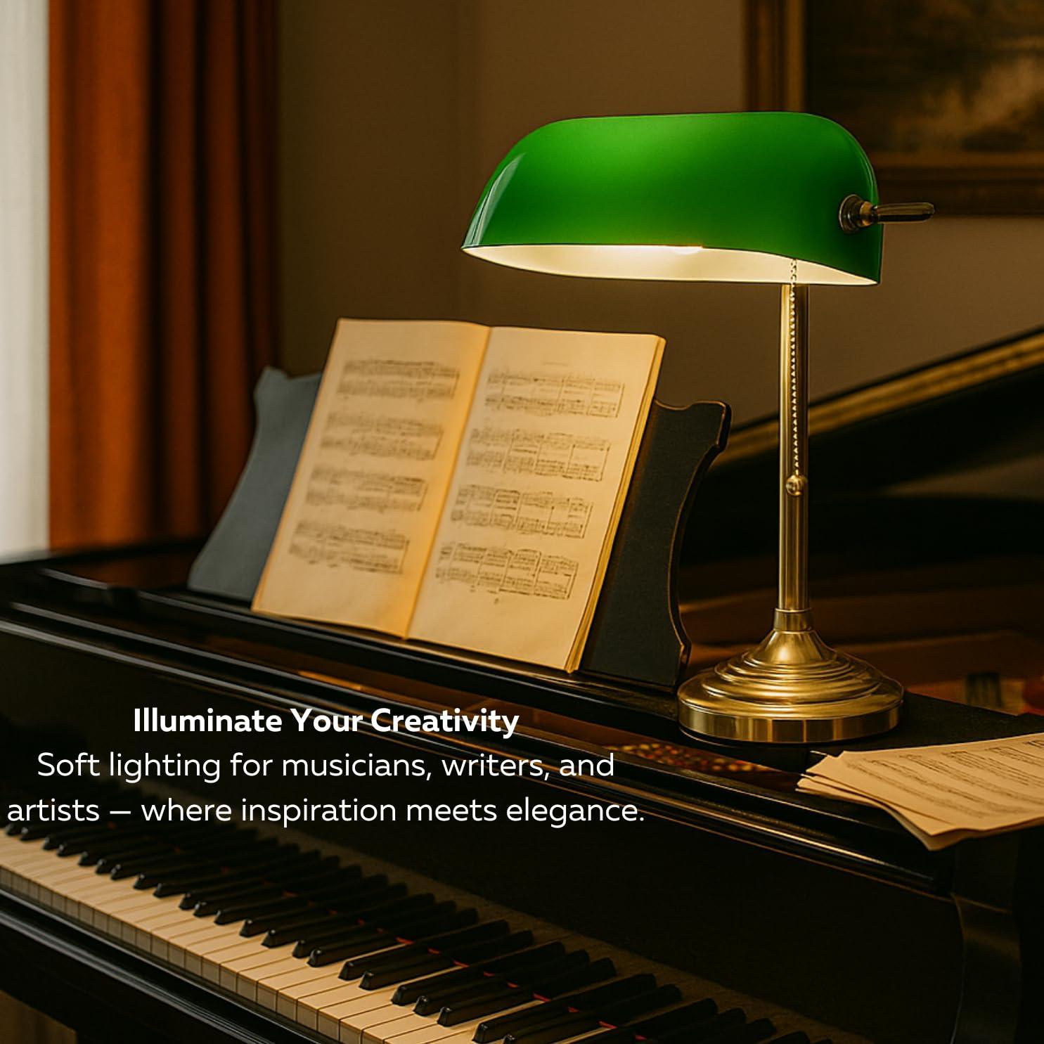 LIGHTACCENTS LIGHTACCENTS Traditional Bankers Desk Lamp with Green Glass Shade and Nickel Finish - Classic Study Light Perfect for Office and Home Workspace - Elegant Small Banker Lamp for Reading