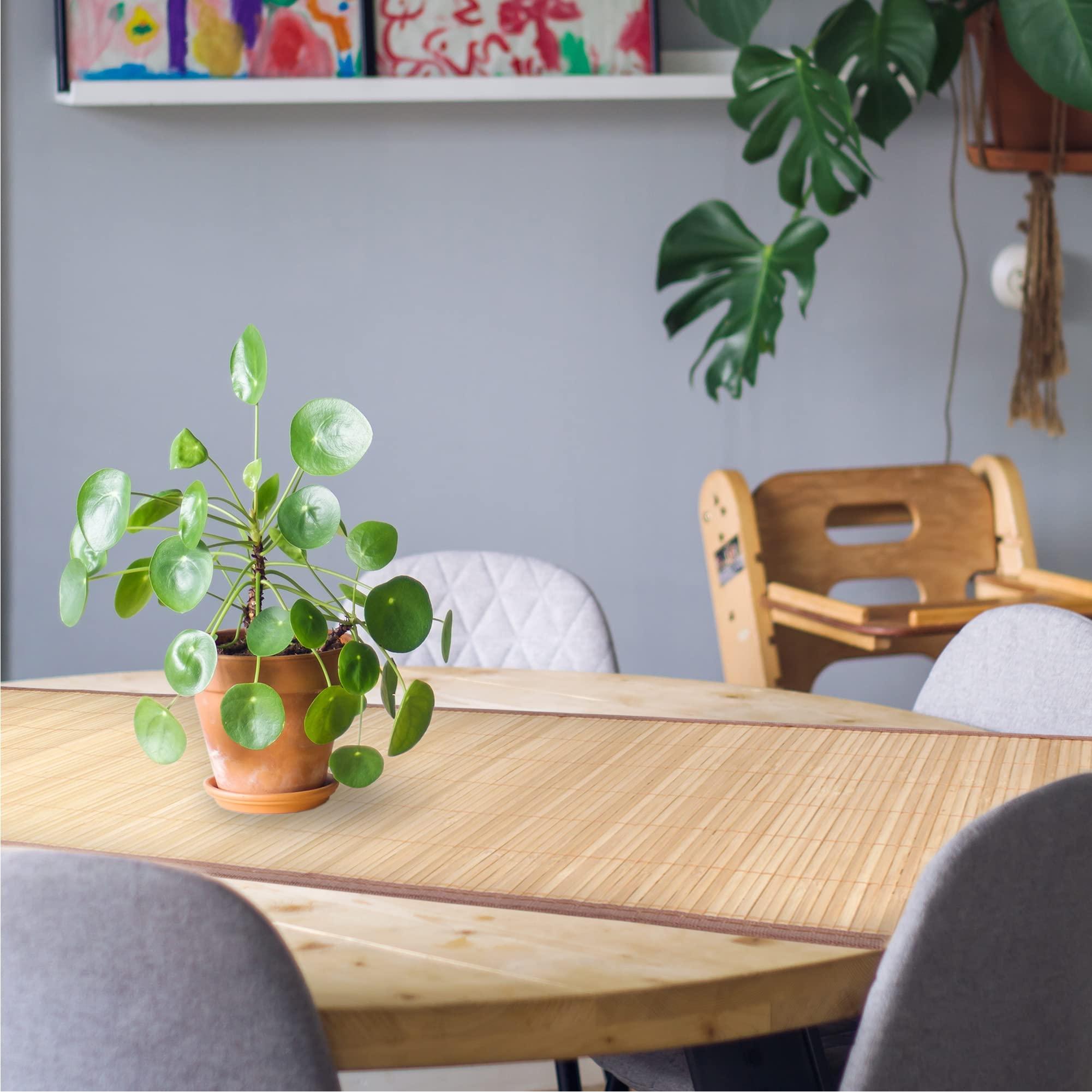 BambooMN BambooMN Natural Brown Slat Bamboo Table Runner with Fabric Border, Home Dcor, Brown w/ Brown Border - 2 Piece