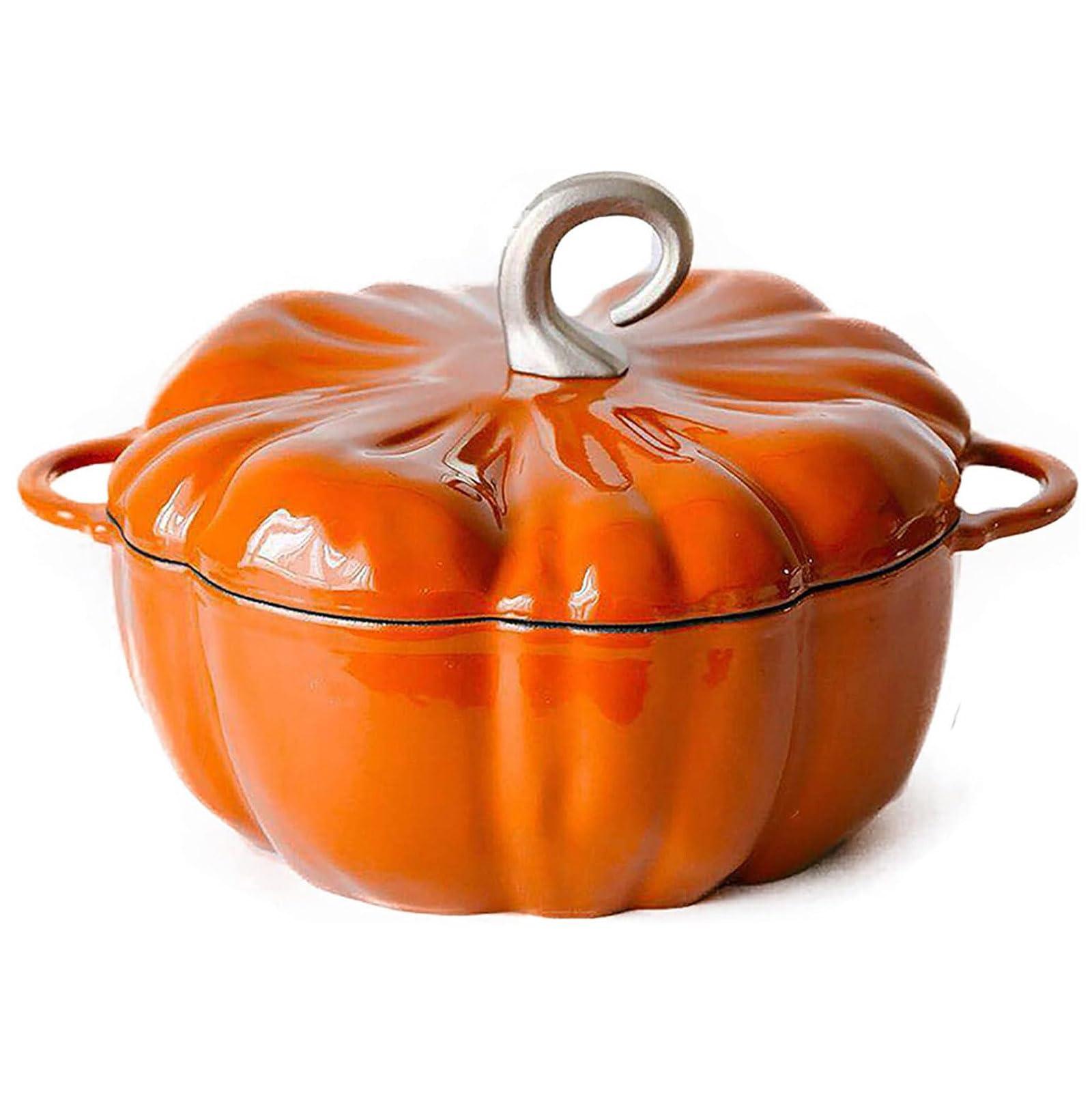 SUZEPER Pumpkin Cocotte,pumpkin Dutch Oven With Lid,4qt Pumpkin Pot For Cooking,enamel Cast Iron Cooking Pot,stew Pot Soup Pot,serves 3-5,halloween Thanksgiving Decor Pot Gift(25x10cm(10x4inch), Orange)