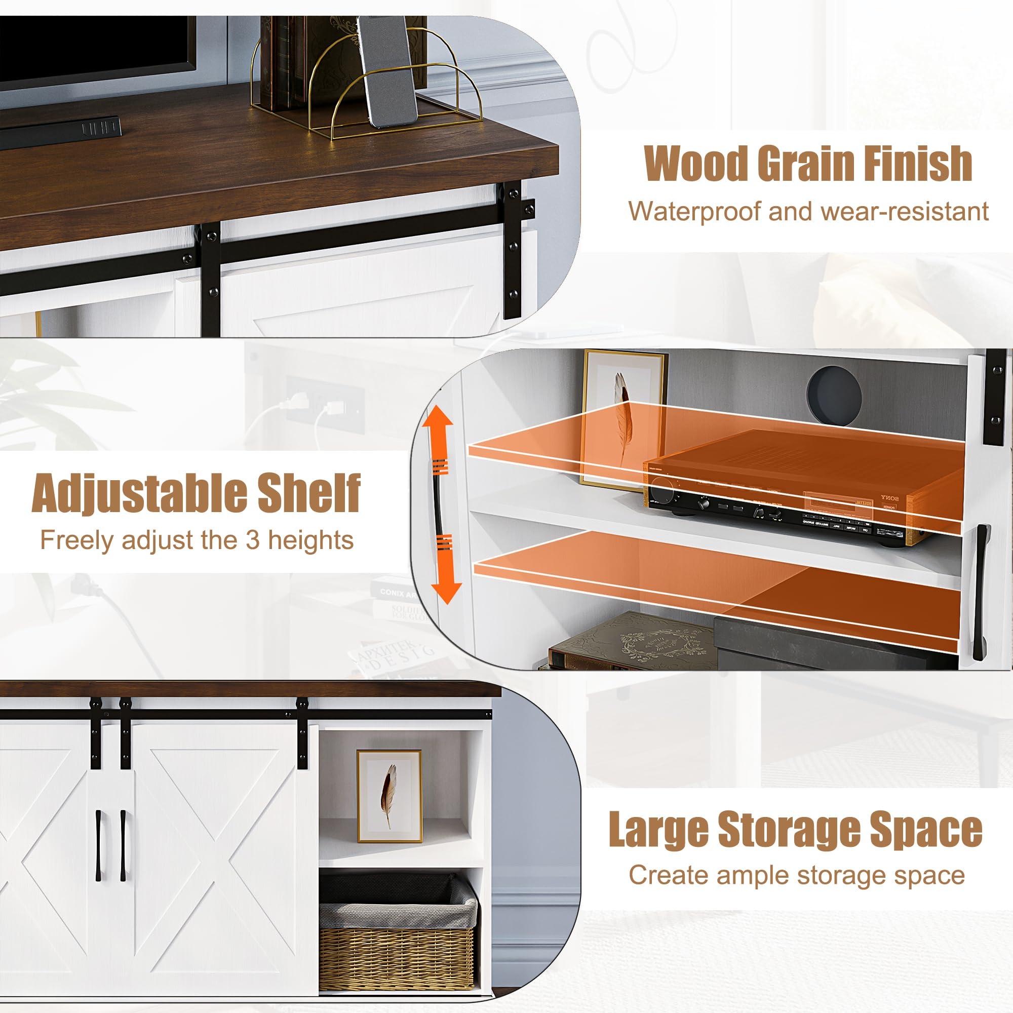 IDEALHOUSE IDEALHOUSE Farmhouse TV Stand, Entertainment Center for 65 Inch TV Media Console Cabinet, Barn Doors TV Stand with Storage and Shelves, Modern TV Console Table Furniture for Livingroom (White)