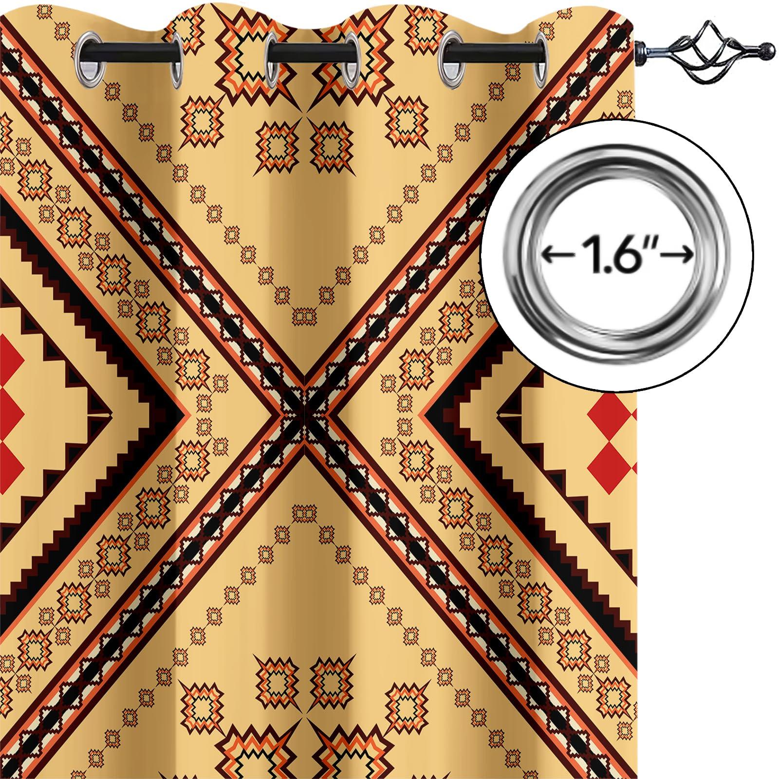 JAXIUOF JAXIUOF Geometric Retro Pattern Blackout Curtains for Bedroom, Ethnic Traditional Design Texture Window Drapes, Grommet Thermal Insulated Curtain, for Office Kitchen Living Room (31.5" W x 63" L) x 2