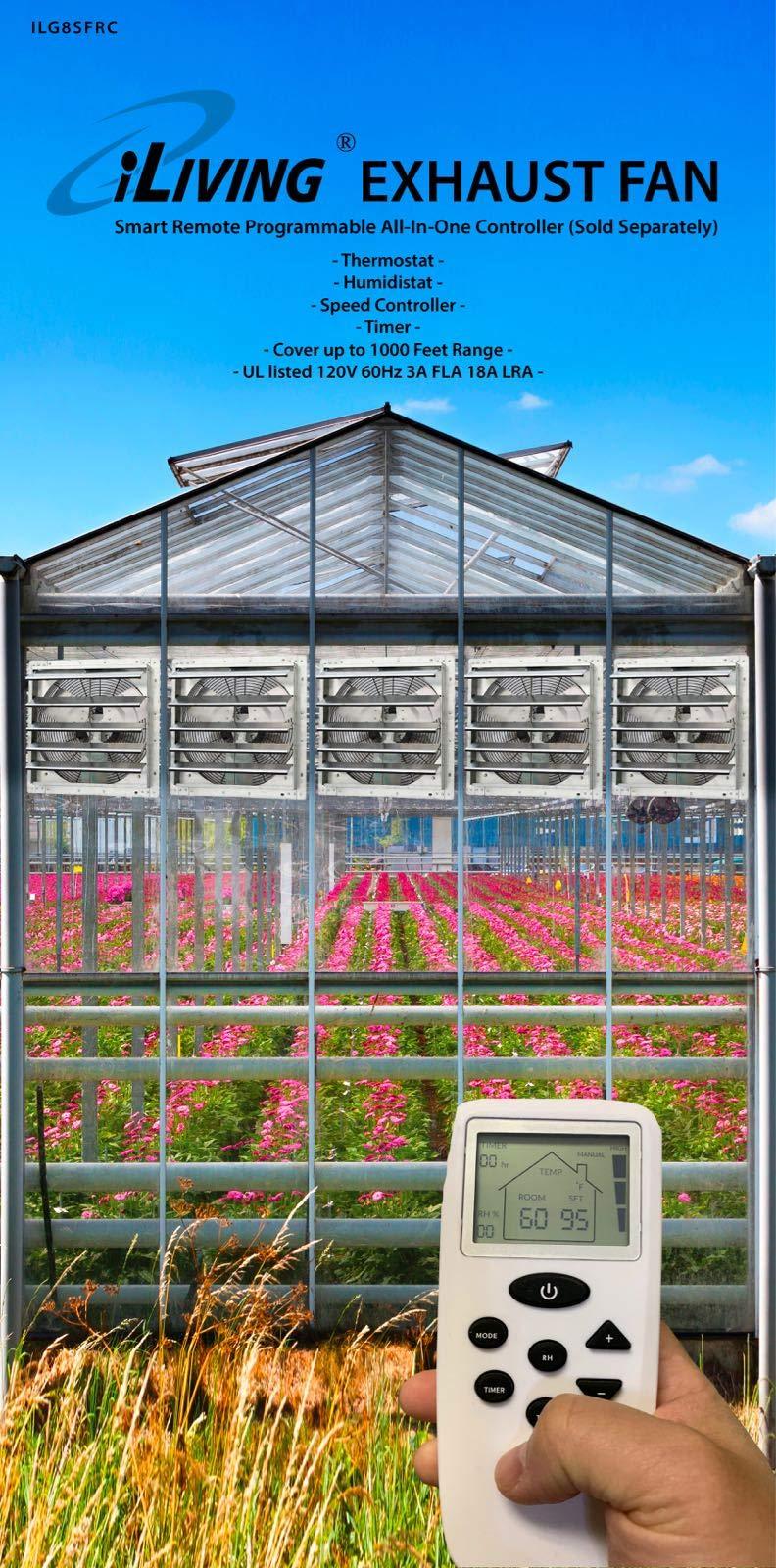 iLIVING iLiving 12-Inch Wall Mounted Exhaust Fan with Variable Speed, 960 CFM, 1400 SQF Coverage Area, Silver