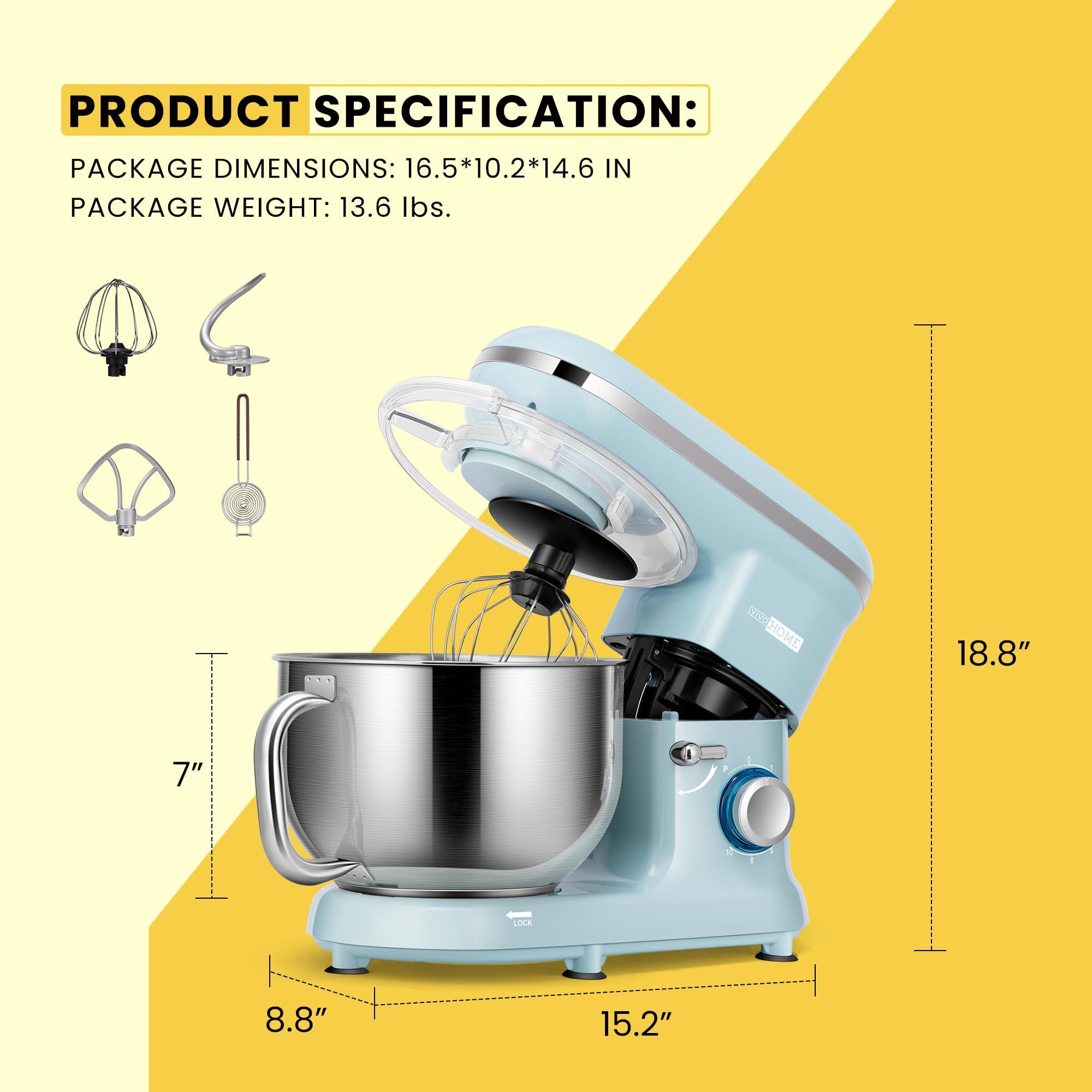 VIVOHOME VIVOHOME Stand Mixer, 660W 10 Speed 6 Quart Tilt-Head Kitchen Electric Food Mixer with Beater, Dough Hook, Wire Whip and Egg Separator, Blue