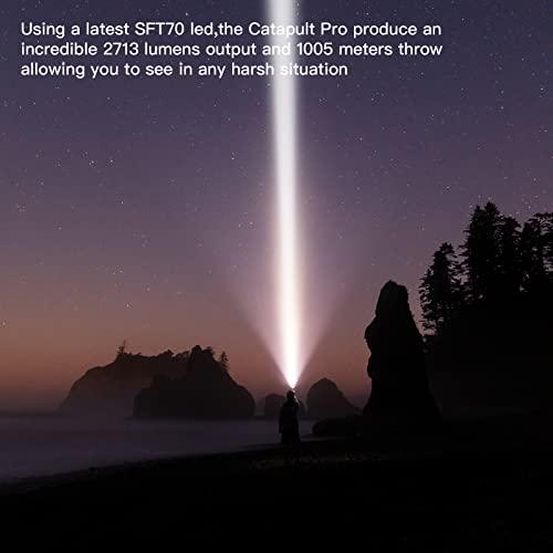 ThruNite ThruNite Catapult Pro Rechargeable Flashlight, SFT70 LED, 1005 Meters Throw, 2713 High Lumens Bright Searchlight, Long Beam Distance Spotlight for Hiking, Camping, and Hunting - Desert Tan