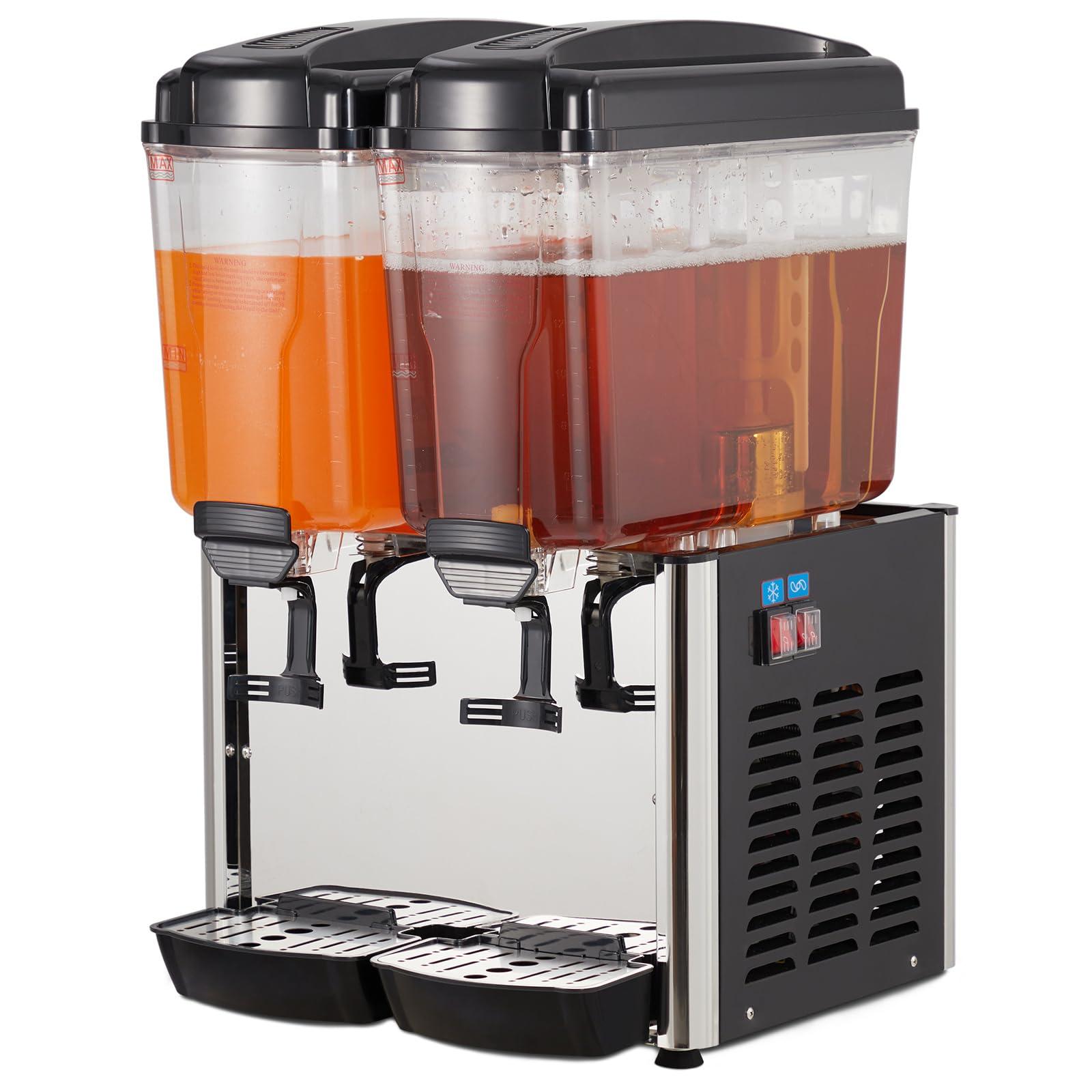 GARVEE Commercial Beverage Dispenser - 2 * 9.6 Gal Stainless Steel Drink Dispenser, Food Grade Commercial Juice Dispenser with Thermostat Control for Cold Drinks, Cafeterias, Hotel Parties