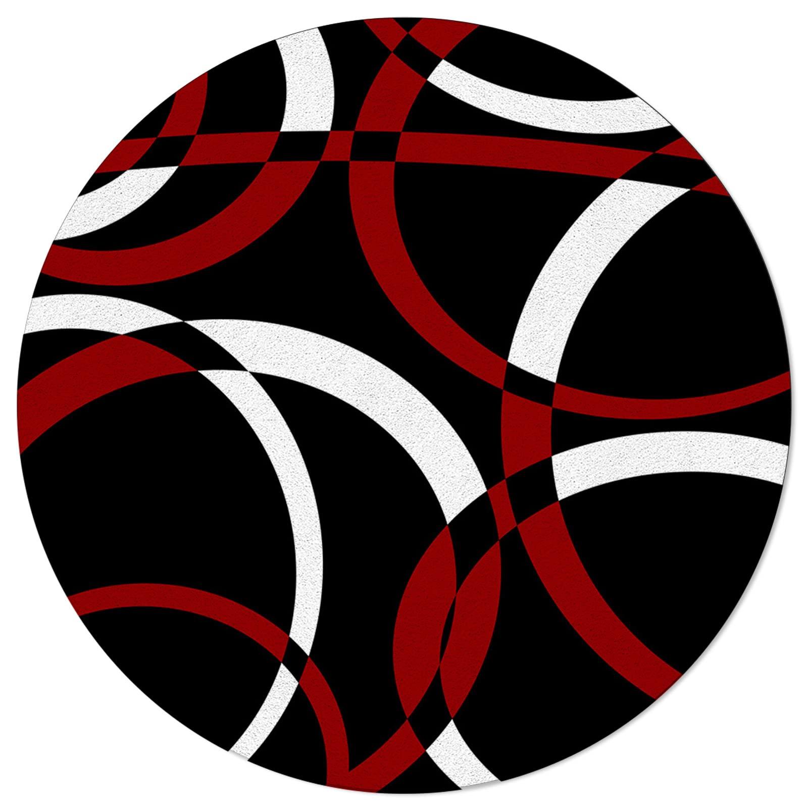 Jolunifun Red Geometric Round Area Rug 5ft,Washable Outdoor Indoor Carpet Runner Rug for Bedroom,Kitchen,Bathroom,Living Room,Office,Black White Modern Abstarct Circle Area+Rug Large Bath Door Desk Floor Mat