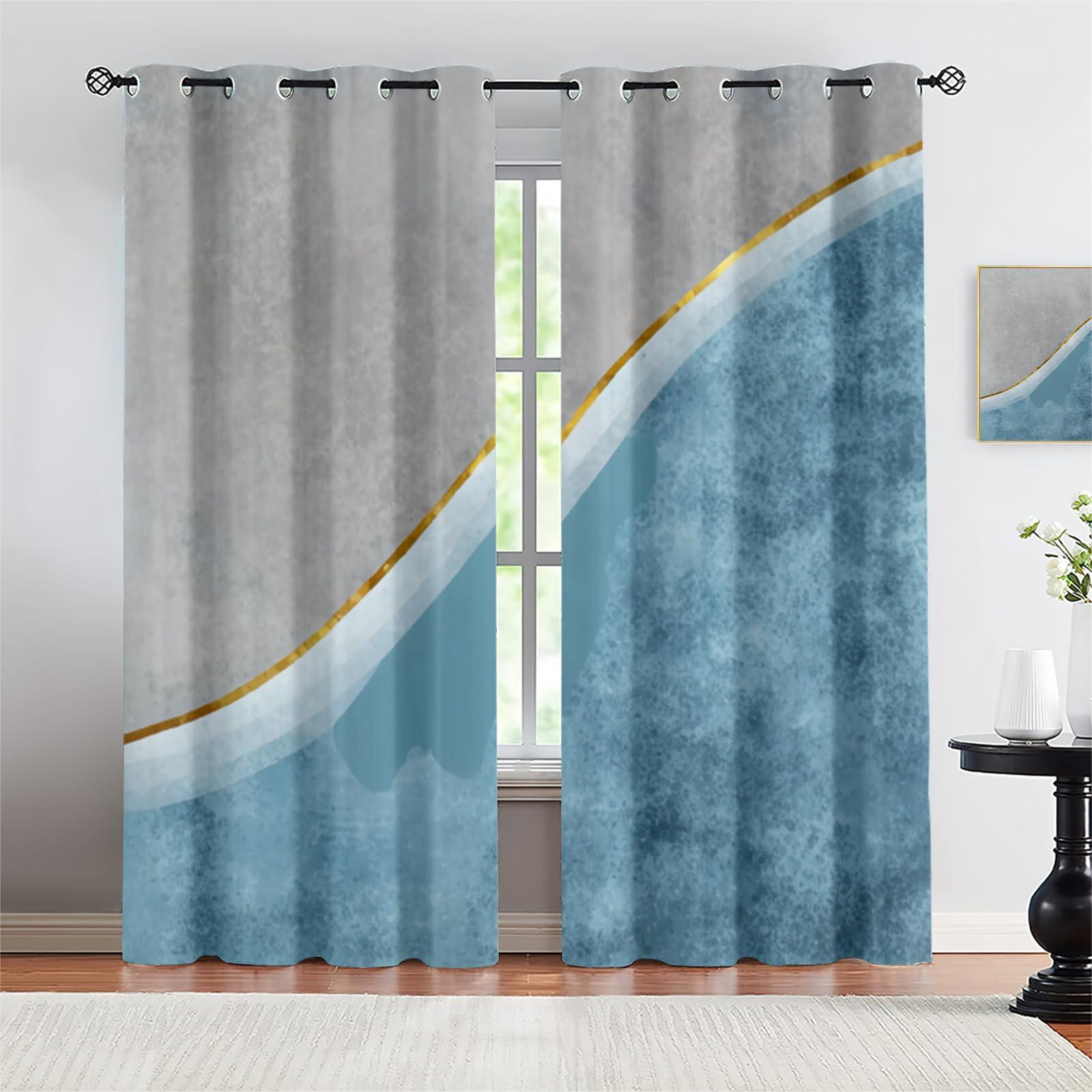 XAFIAUR XAFIAUR Abstract Blue Gray White Blackout Curtains, Gradient Geometric Stripe Art 2 Panels Window Drapes for Boy Girl Bedroom Living Room Black Out Curtains Home Decor Curtains 63" W x 72" L