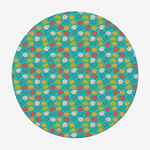 NJZOXR NJZOXR Round Fitted Table Cloth Cover Elastic Edged Fitted Table Cloths Cover Mat Colorful Abstract Leaves Art Fits up 40\"-44\" Diameter Tables