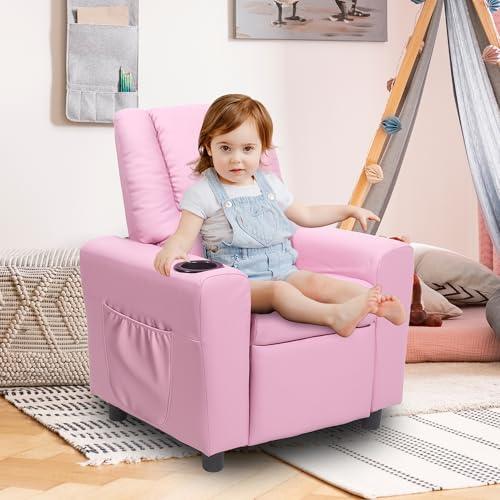 hzlagm hzlagm Kids Recliner Chair with Cup Holder, Toddler Recliners for Kids Age 0-5 with Side Pockets and Non-Slip Footstool, Child Recliners for Girls Boys Kids Room, Children\'s Rooms, Pink