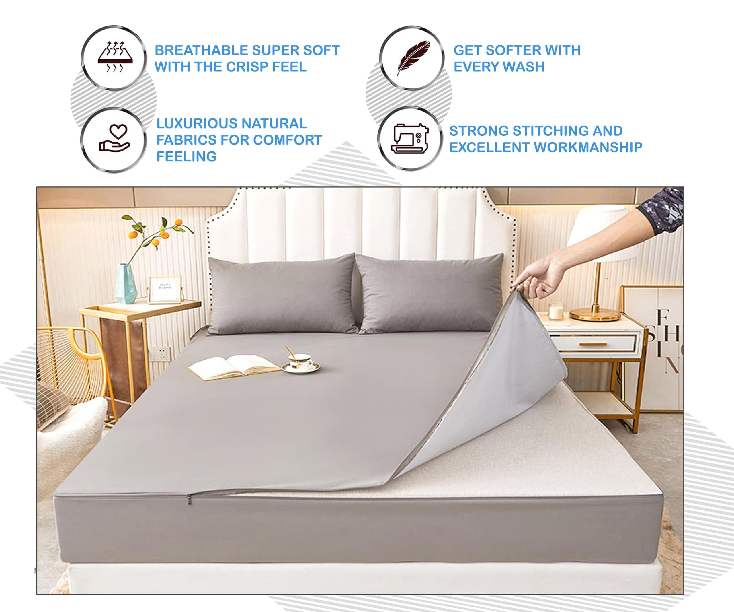 PURE ECO Zip On Fitted Sheet Cal King (72X84) + 10 Inch Deep Pockets - Includes 2 Zip-On Sheets & 1 Fitted Sheet Base - Cal King Size Zipper Fitted Sheets - Soft Cotton 600 TC Fitted Sheet - White