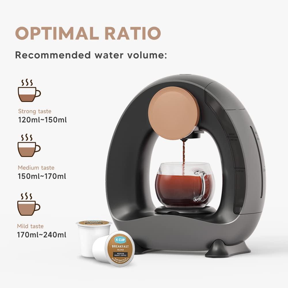 BENFUCHEN BENFUCHEN Single Serve Coffee Maker for K Cup/Ground Coffee, MINI Q Americano 2 in 1 Coffee Brewer One Cup Coffee/Tea Maker With Two Adapter, 4-8 oz Brew Sizes