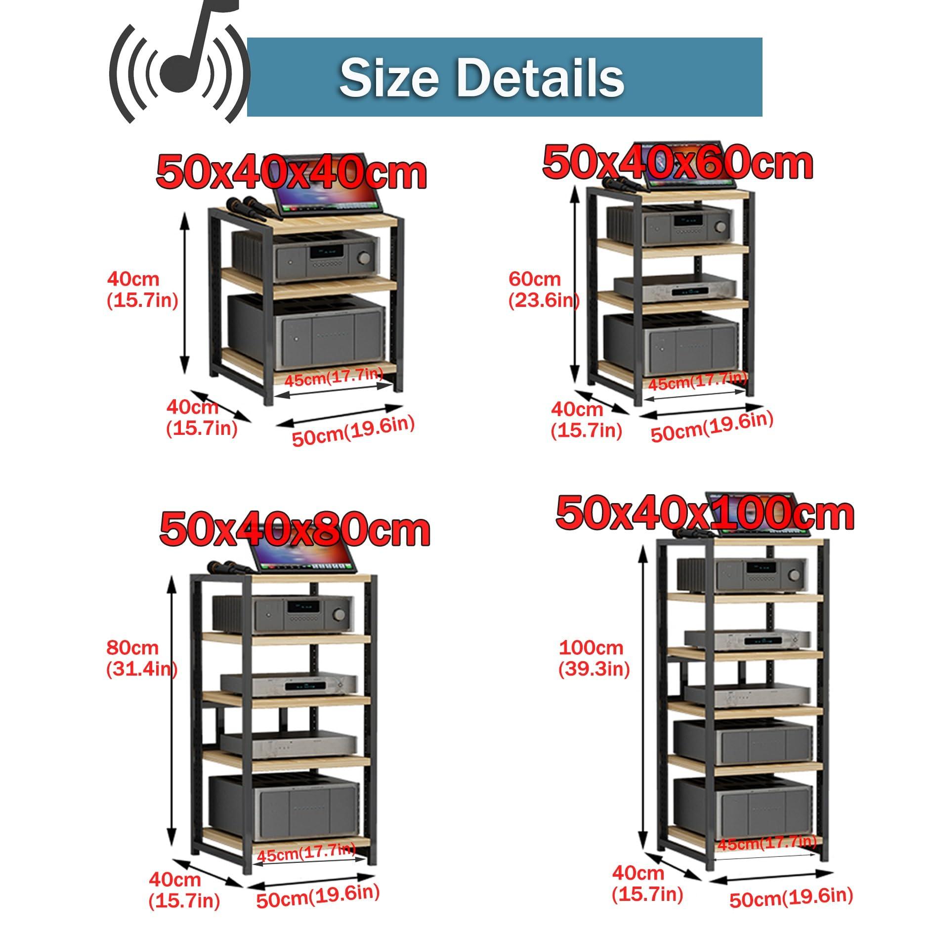 Leaceuv Audio-video Shelving AV Media Stand with Wheel Hifi Rack Stereo Cabinet Game Console Shelf 3/4/5/6-Tier DVD Holder Stand Tower with Adjustable Shelves Corner Stands for Living Room(Walnut,50x40x80cm)