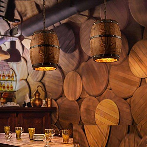 Newrays Newrays Antique Wood Wine Barrel Pendant Lamp Hanging Rustic Unique Kitchen Bar Ceiling Lamp Light Fixtures (S)