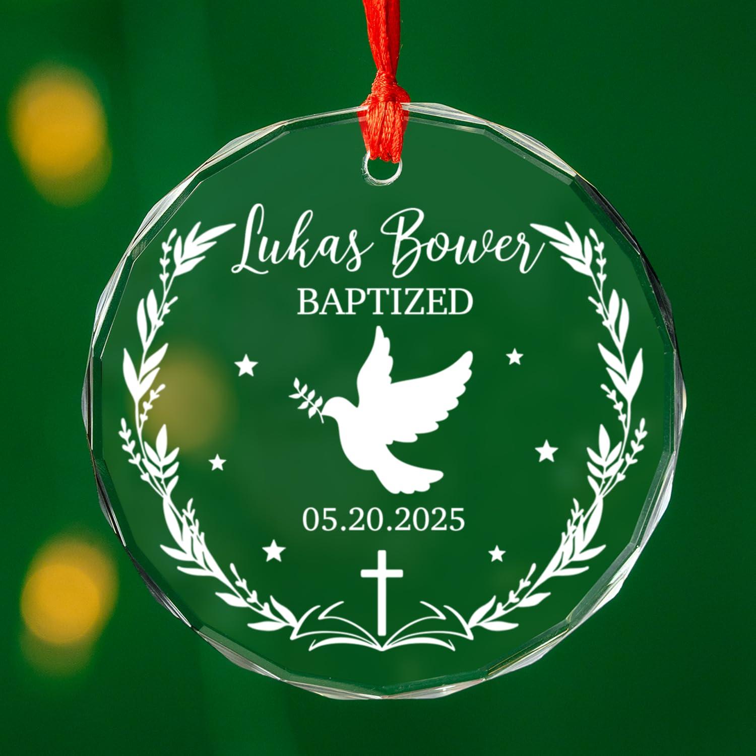 Cenluxy Baptized Glass Ornament Christmas, Personalized Baptism Ornament, Christening Xmas Ornament Gift for Godson Goddaughter from Godparents, Custom Name & Date Christening Ornament, Baby Baptism Ornament