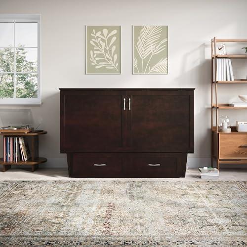 AFI AFI, Chelsea Mid-Century Modern Queen Solid Wood Murphy Bed Chest with Mattress in Espresso