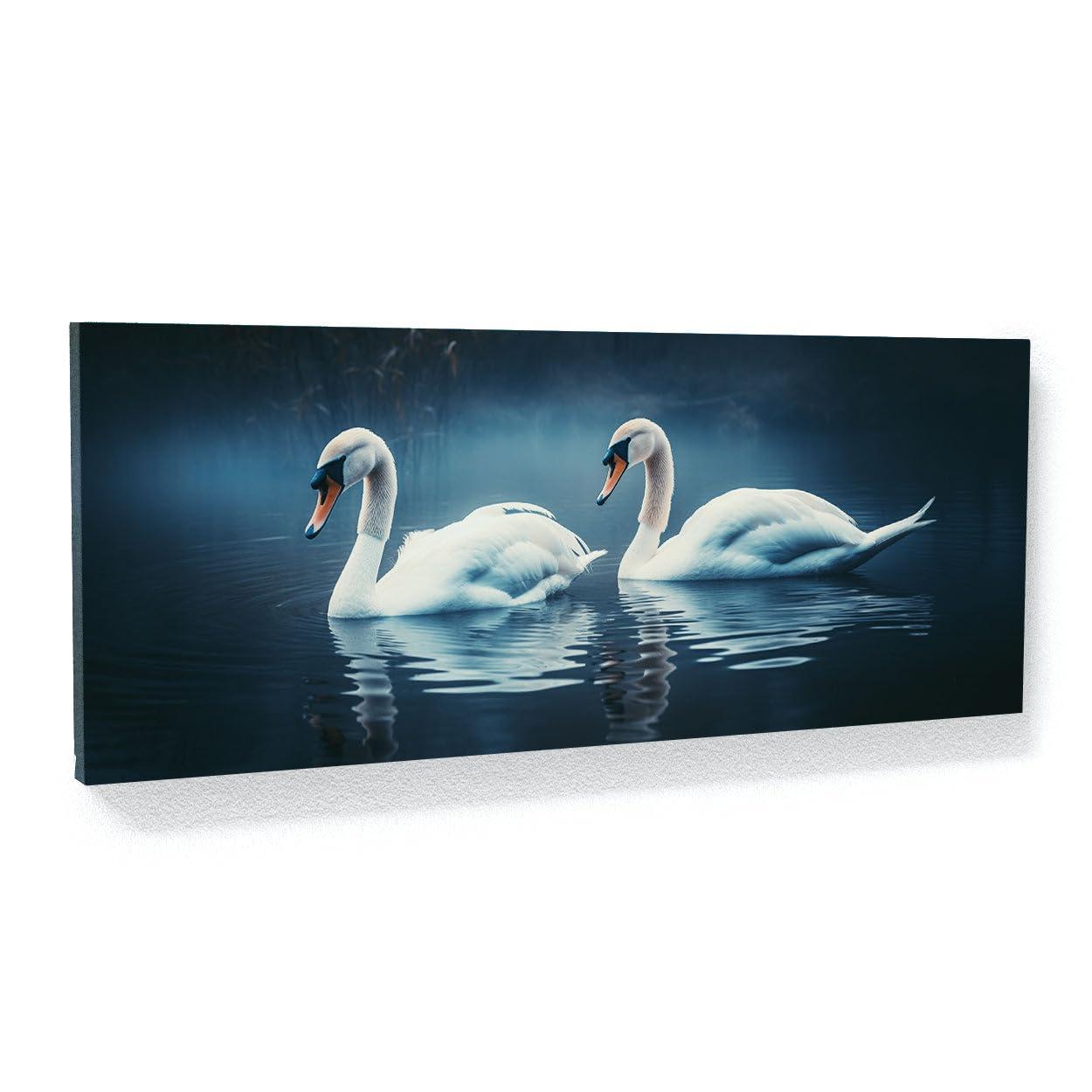 Sense Canvas Sense Canvas Animal Swans Landscape 97 Canvas Art - Home Decor Wall Art Print Poster Painting Small 20x8 / 0.75\"