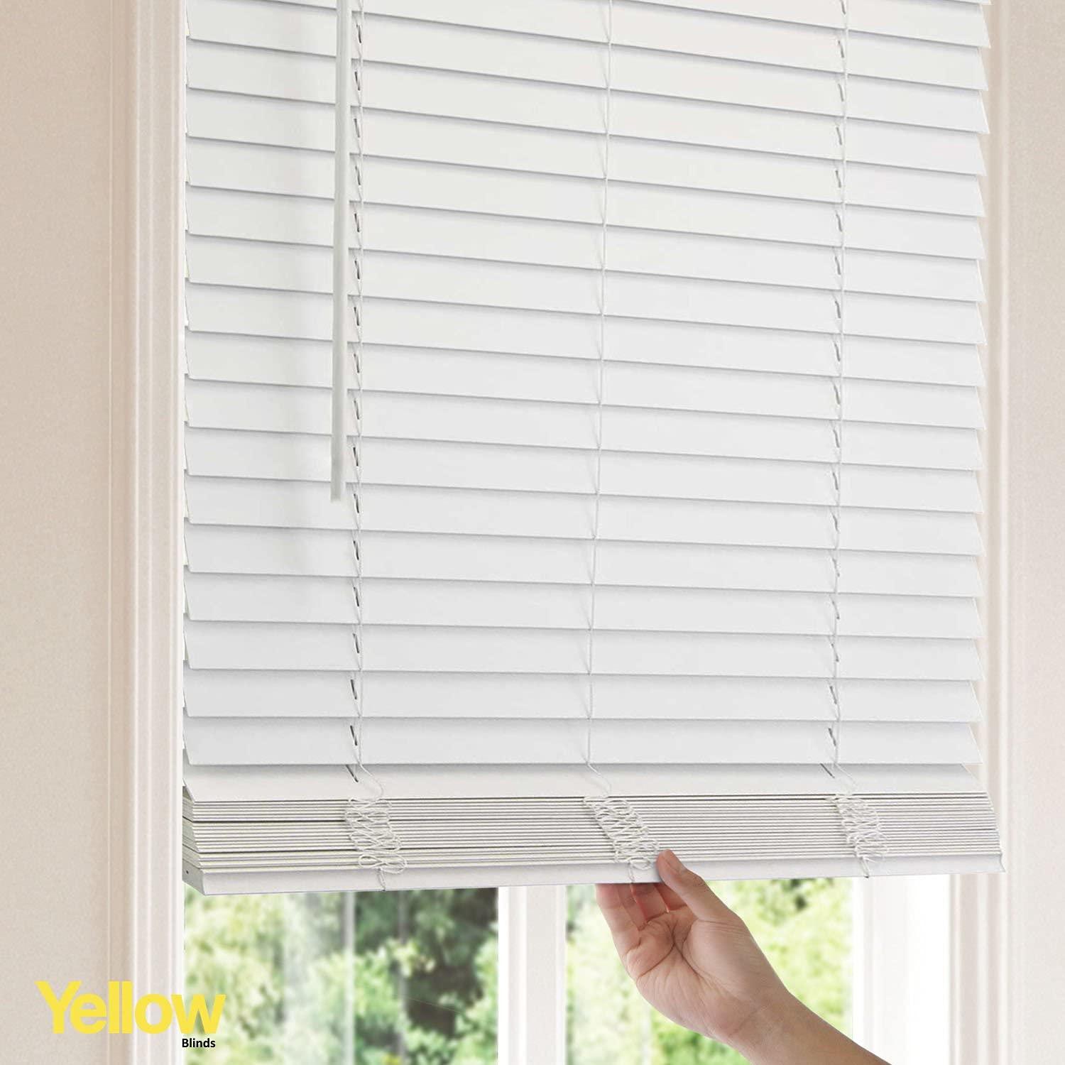 YELLOW BLINDS Faux Wood Blinds, Window Blinds, Wood Blinds, Window Shades, Window Treatments, Blinds & Shades, Window Shades for Home, Wooden Blinds, Basic White, 28.25" W X 60 by YELLOW BLINDS